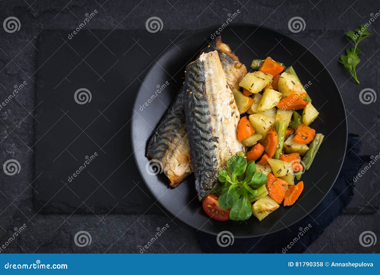 Roasted Mackerel and Vegetables Stock Photo Image of diet, appetizing