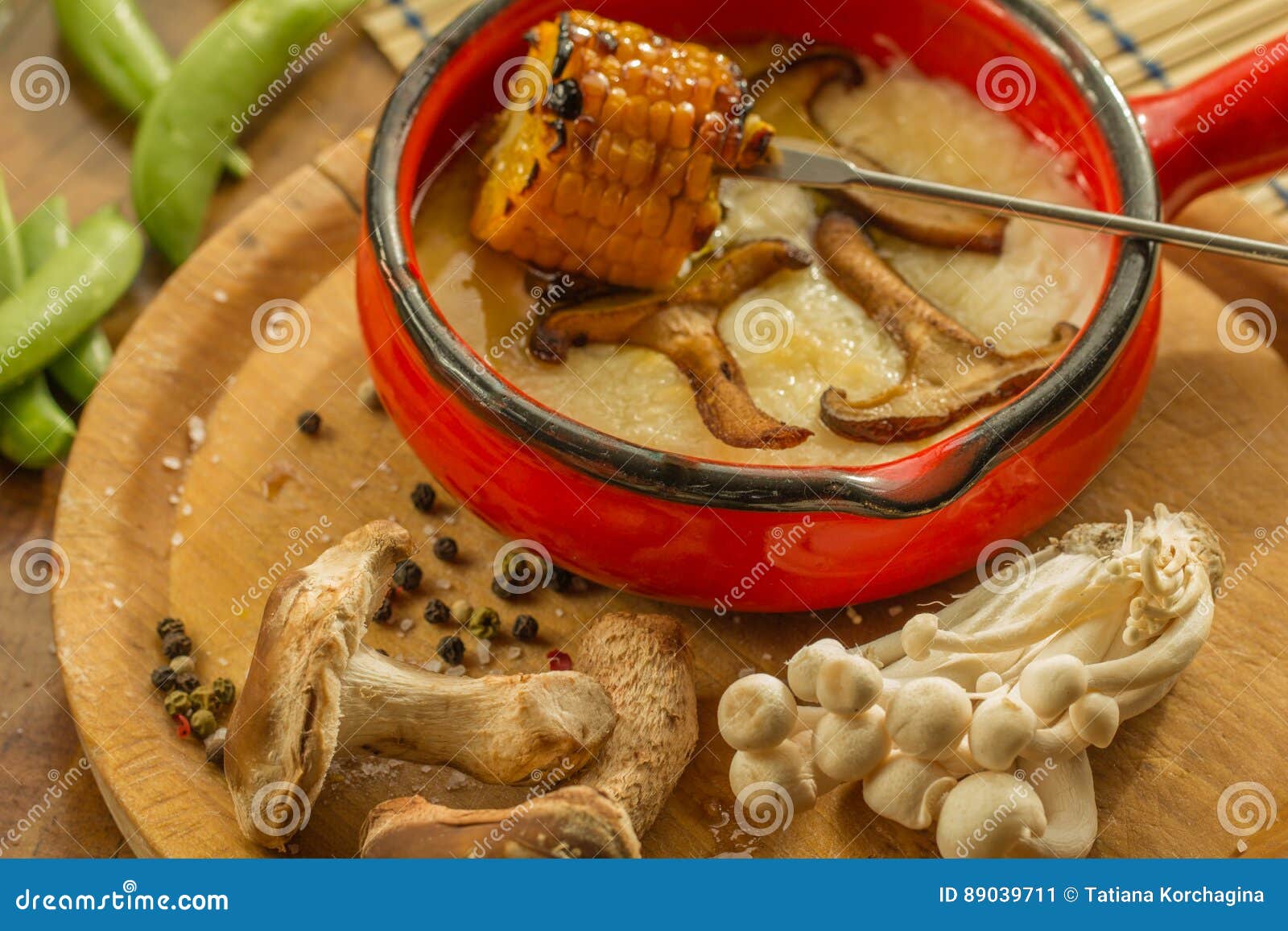 Roasted Maize with Mushrooms and Smelted Goat Cheese. Stock Image ...