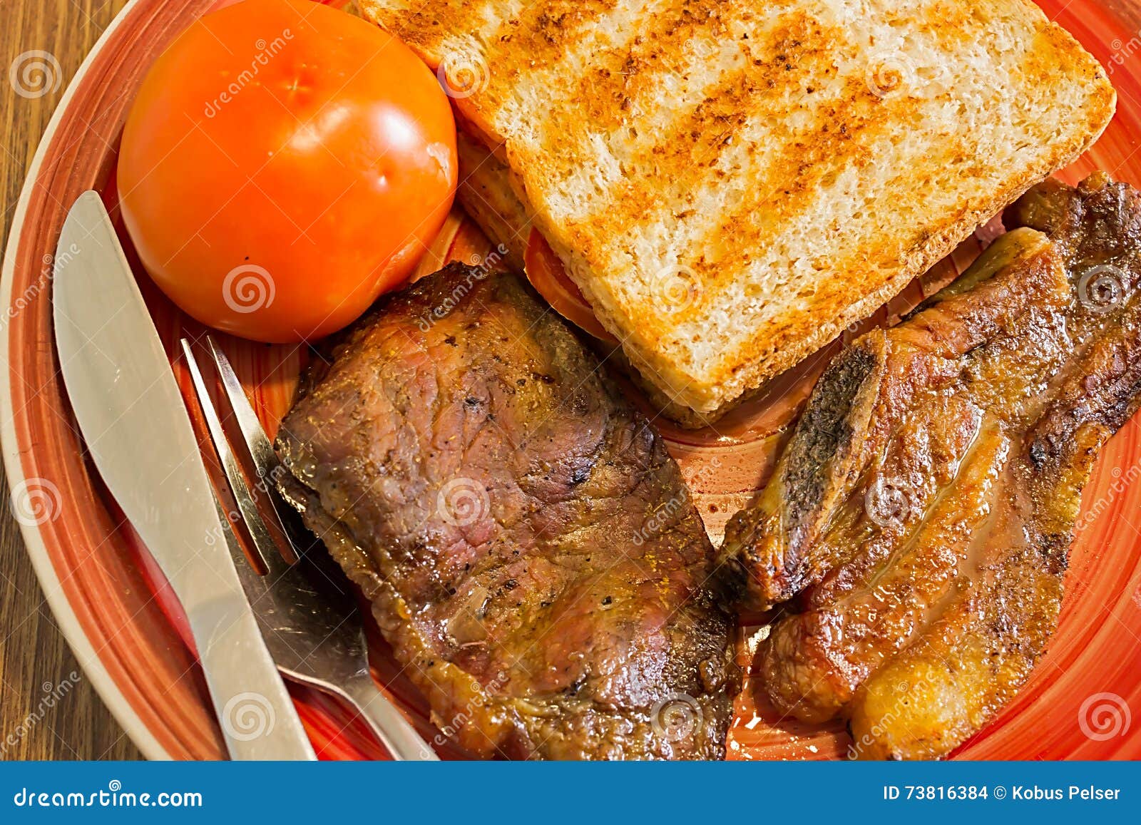 Roasted Meat and Toasted Bread Stock Photo Image of steak, snack