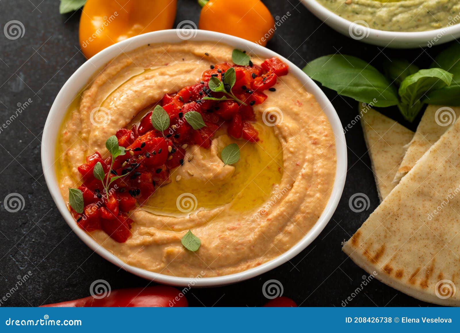 Roasted Pepper Hummus with Pita Stock Photo Image of white, natural 208426738