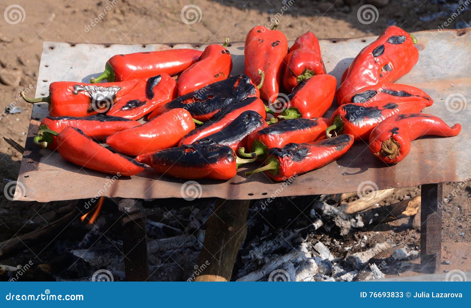Roasted Peppers on the Grill September 2, 2016 Stock Image Image of