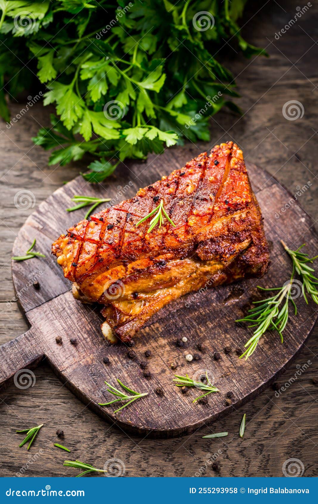 Roasted Pork Belly with Crust and Herbs Stock Photo Image of lard