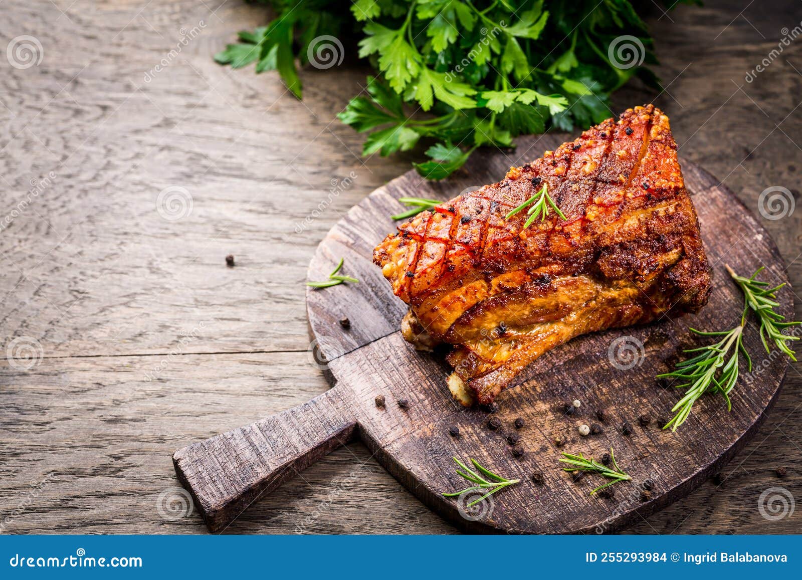 Roasted Pork Belly with Crust and Herbs Stock Photo Image of grilled