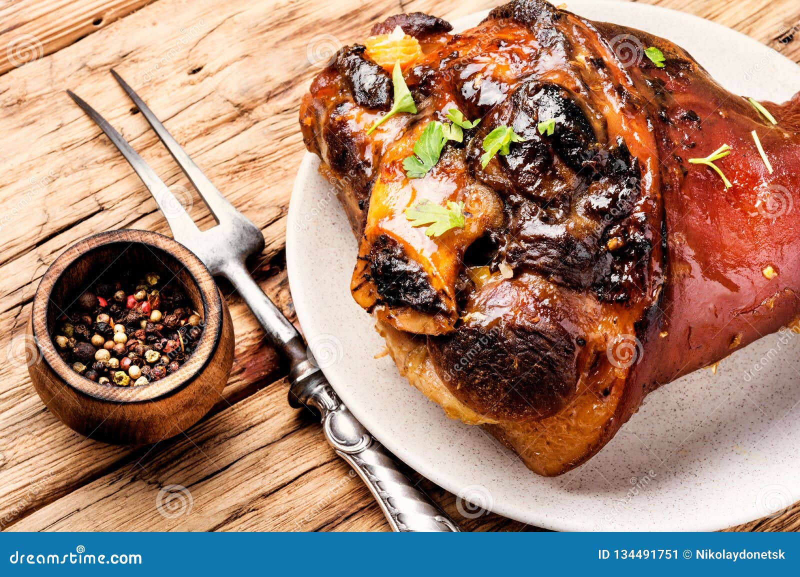 Roasted Pork Knuckle with Spices Stock Image - Image of peppercorn ...