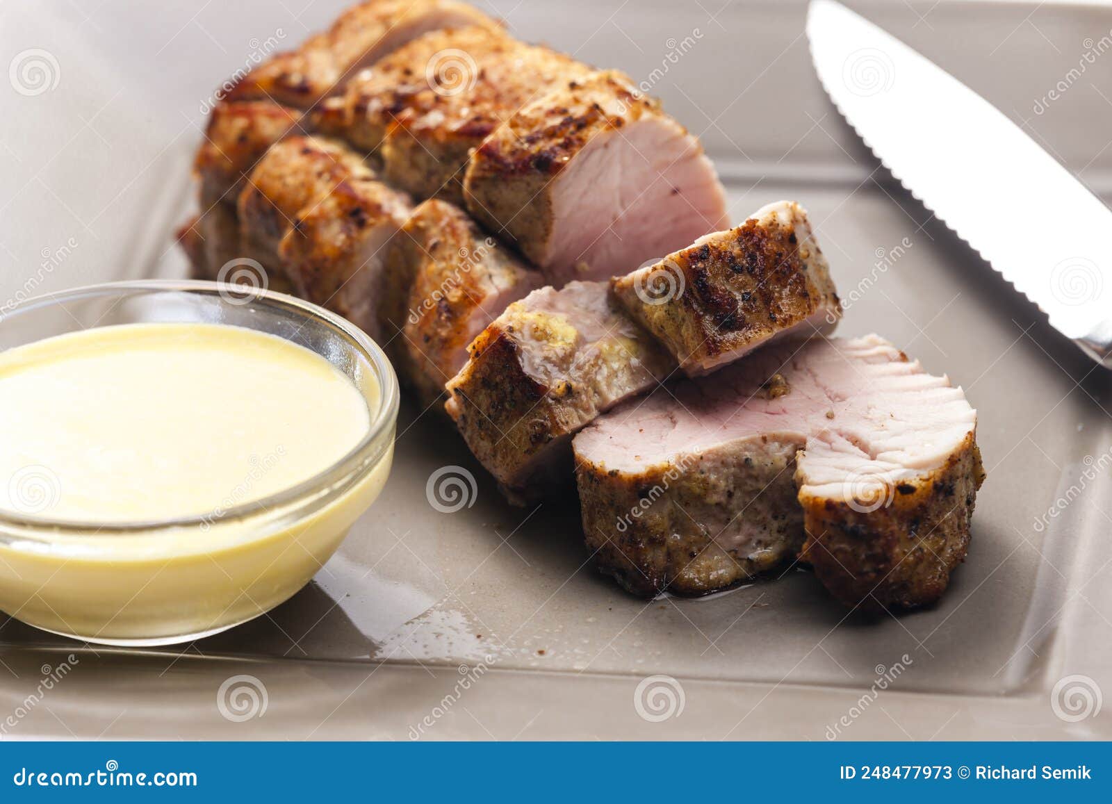 Roasted Pork Loin with Mustard Sauce Stock Image Image of portion