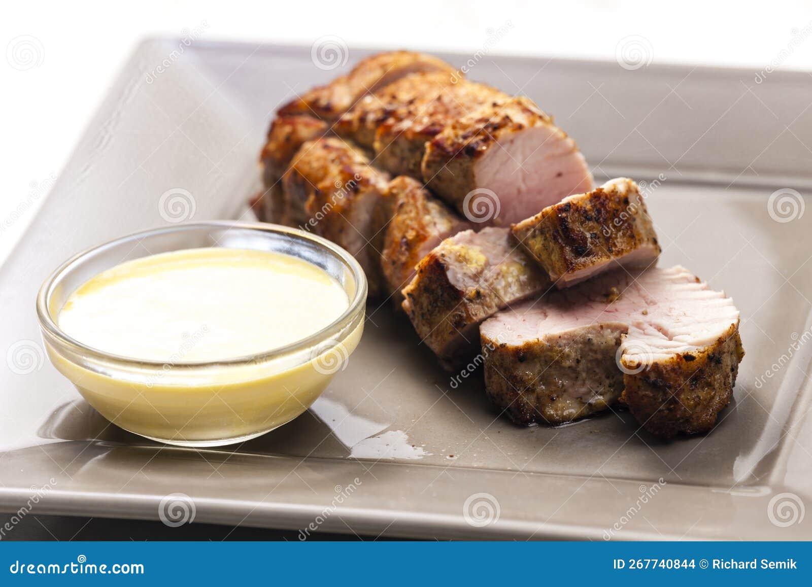 Roasted Pork Loin with Mustard Sauce Stock Photo Image of tenderloin, sauce 267740844