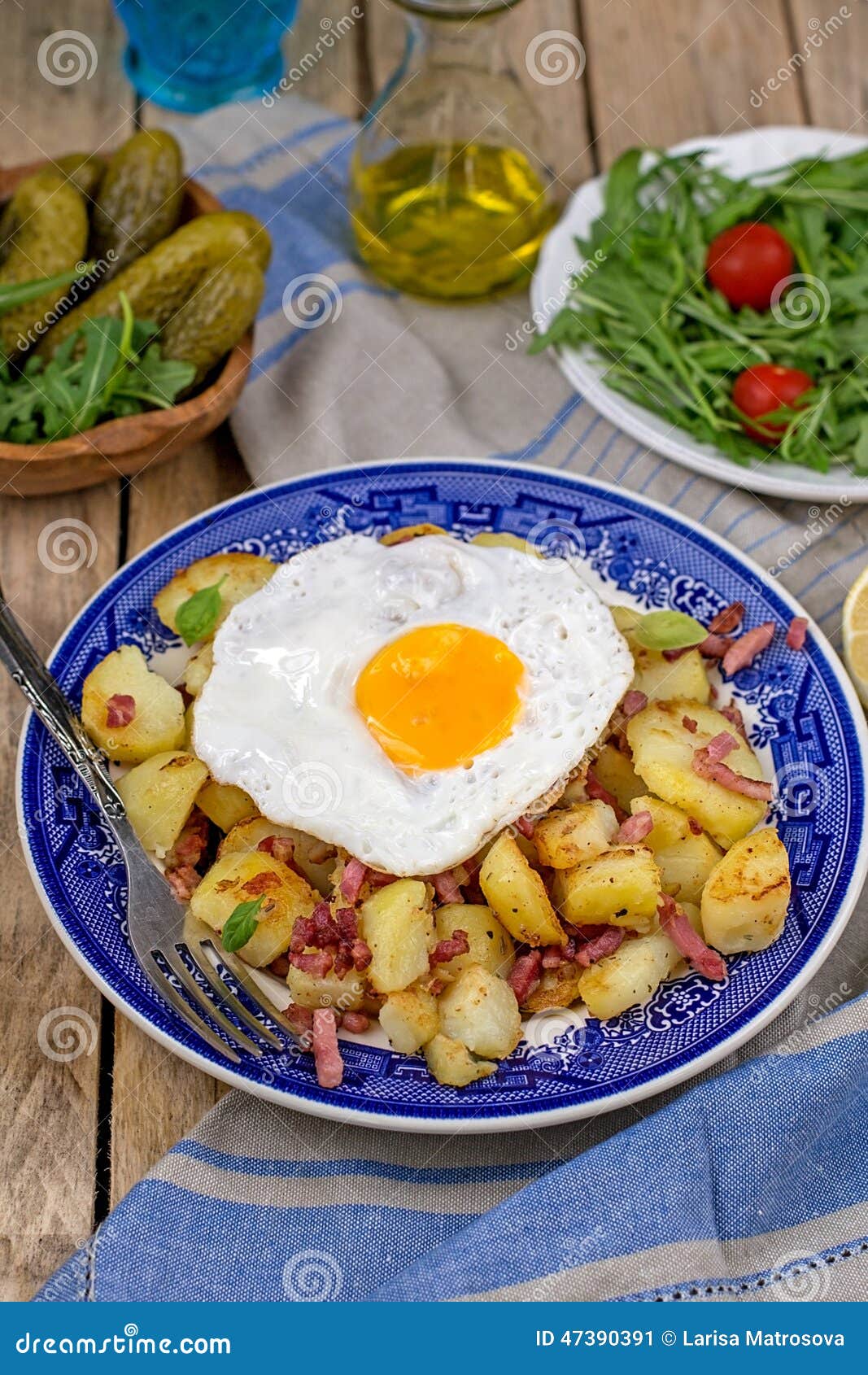 Roasted Potatoes with Bacon and Eggs Stock Image - Image of meal