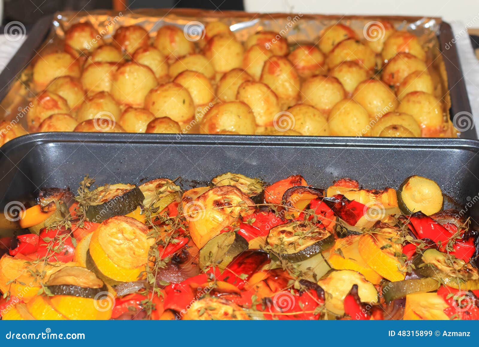 Roasted Potatoes and Roasted Mix Vegetables Stock Image Image of