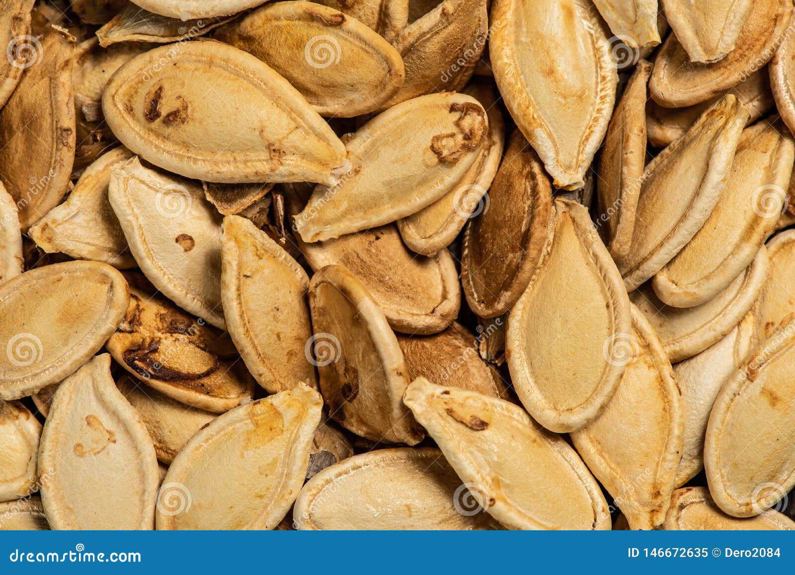 Roasted Pumpkin Seeds, Fried in Oven, Macro, Top View Stock Image