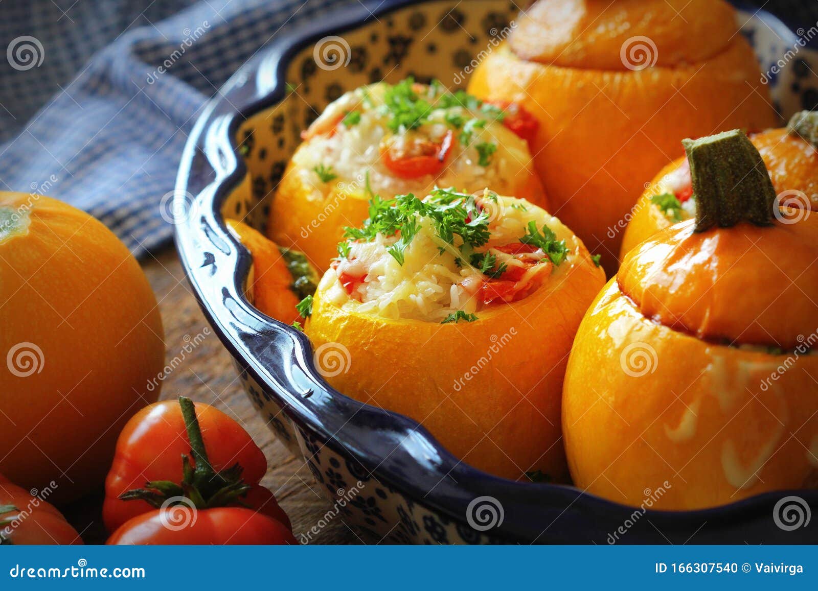 Roasted Round Zucchini Stuffed with Rice and Mozzarella. Top View Stock