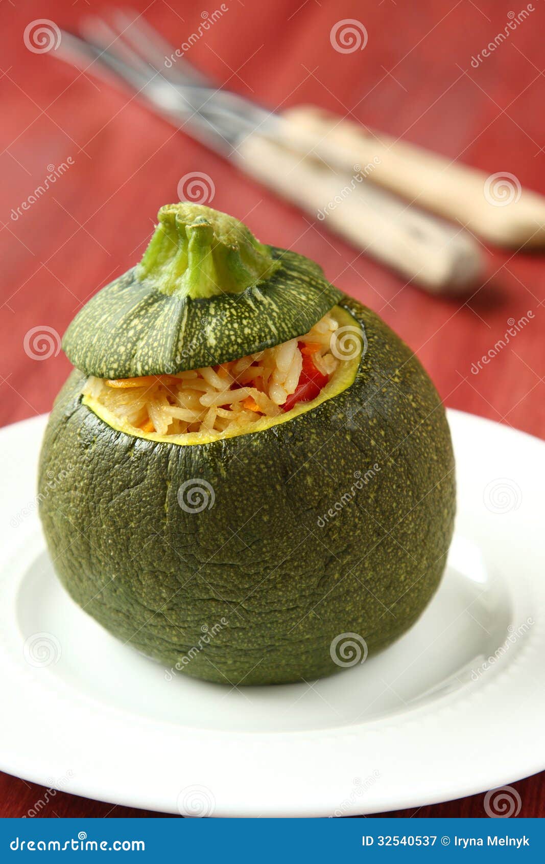 Roasted Round Zucchini Stuffed Rice and Vegetables Stock Image Image
