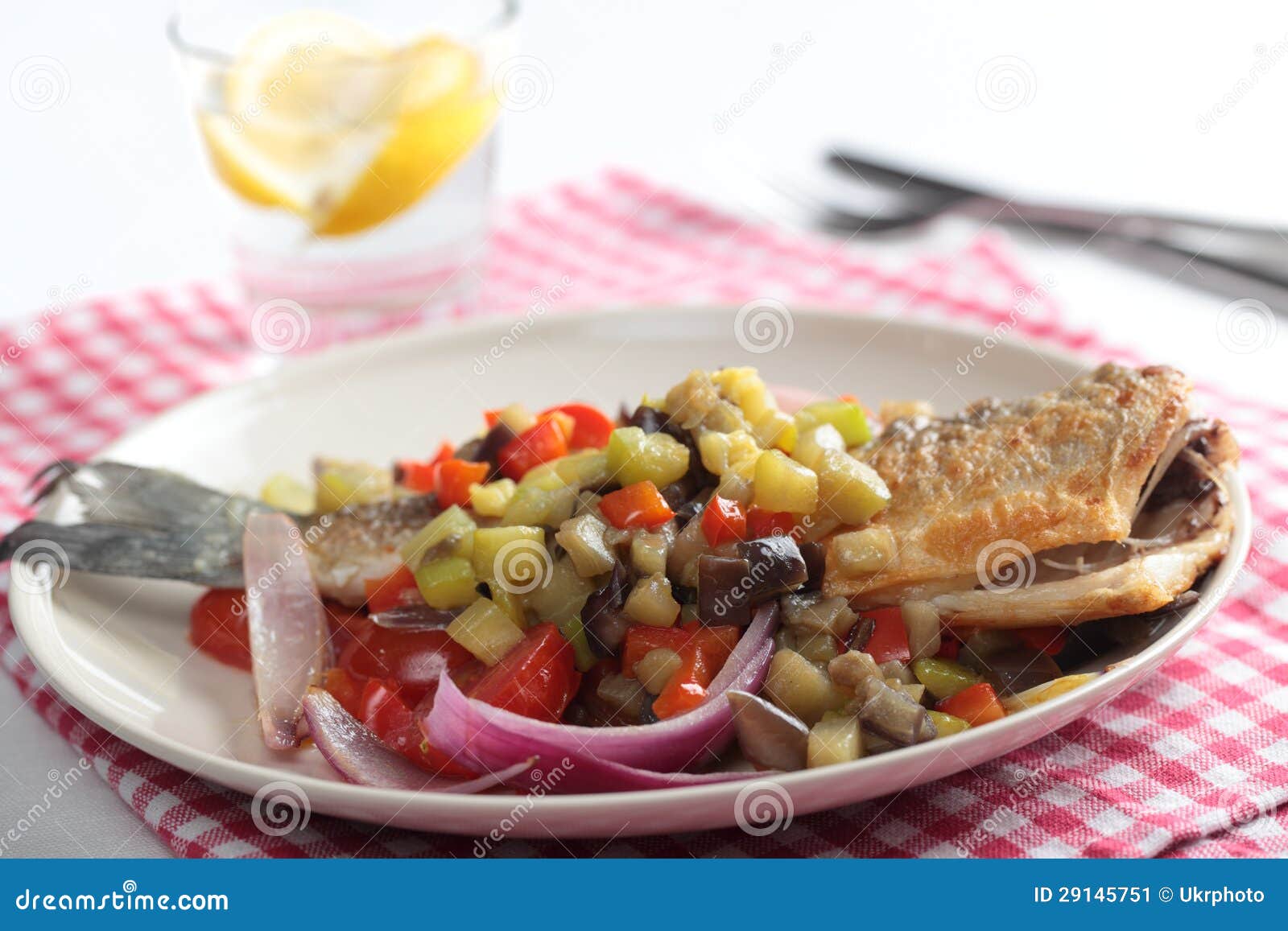 Roasted Sea Bass with Vegetables Stock Image Image of tomato, bass