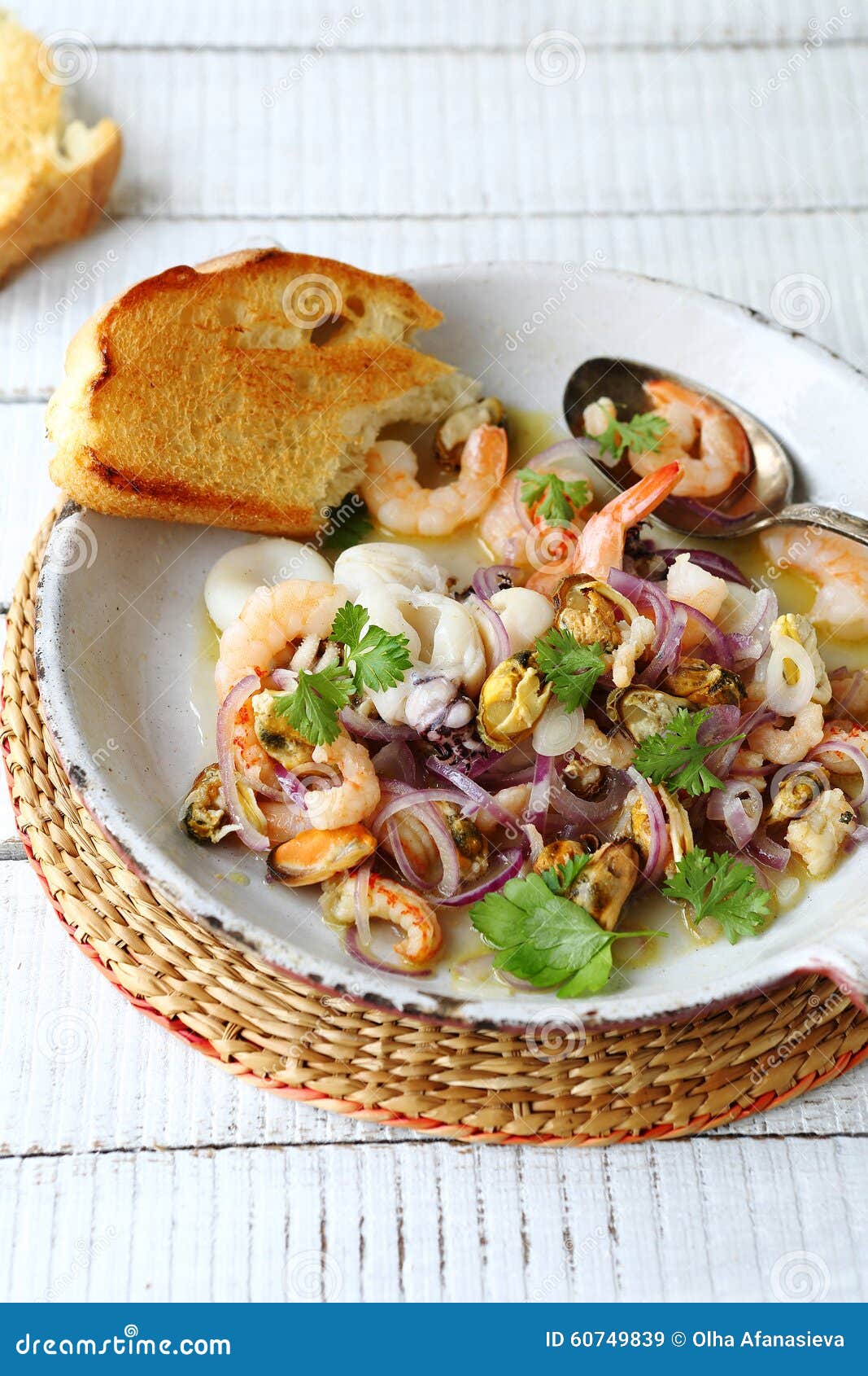 Roasted seafood in pan stock image. Image of roasted 60749839