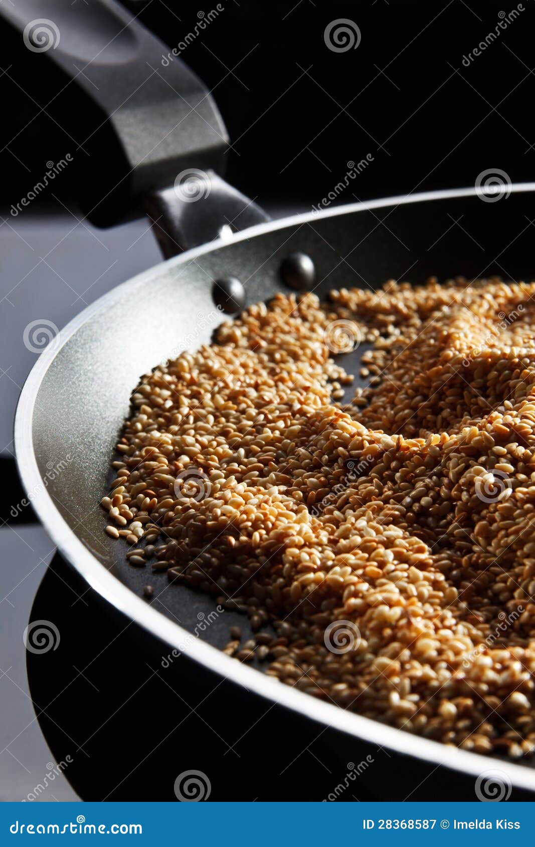 Roasted Sesame Seeds in Black Frying Pan Stock Image Image of