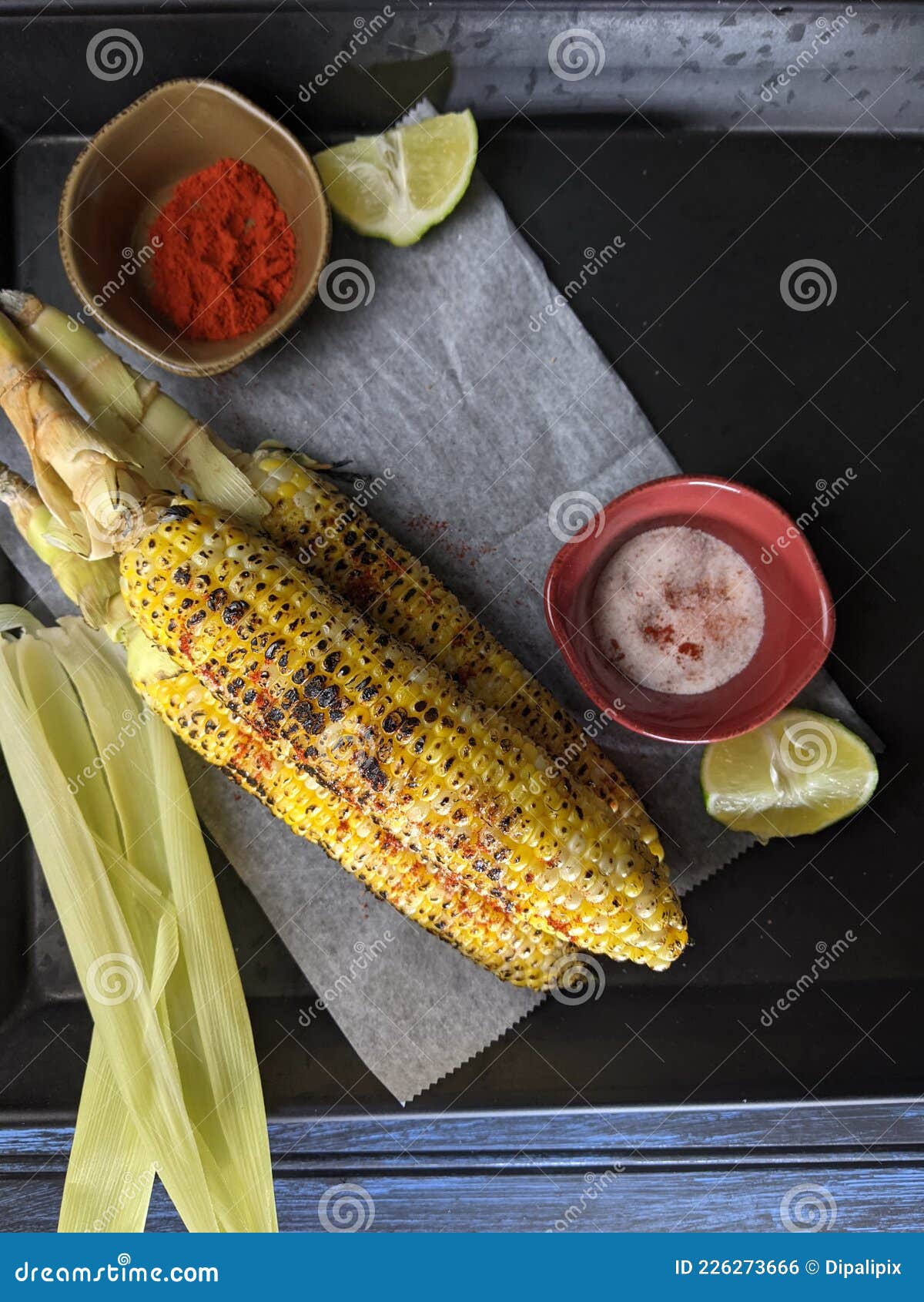 Roasted Sweet Corn with Sprinkle with Salt, Paprika, Lime Juice Stock