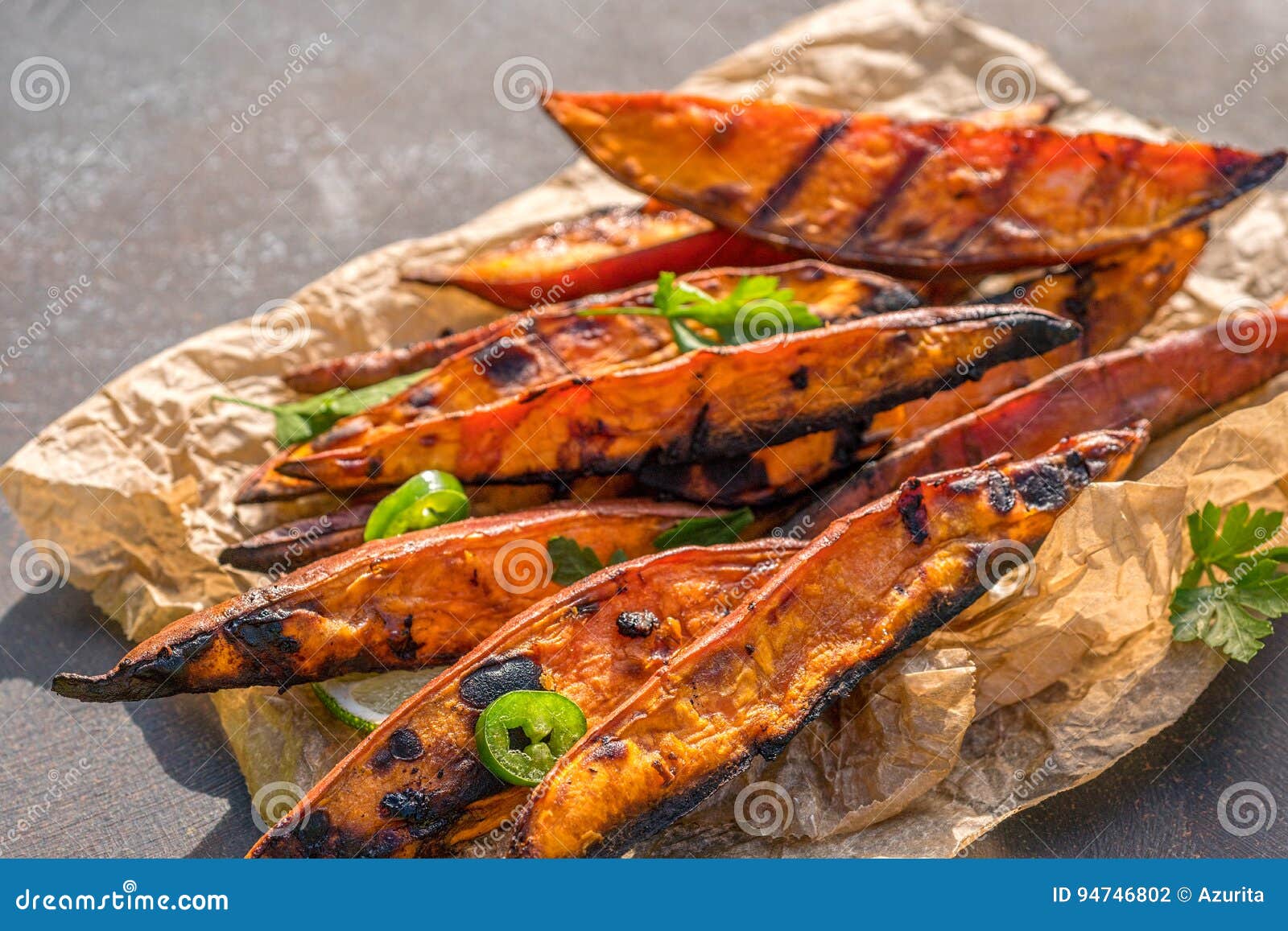 Roasted Sweet Potatoes on the Grill Stock Photo Image of orange