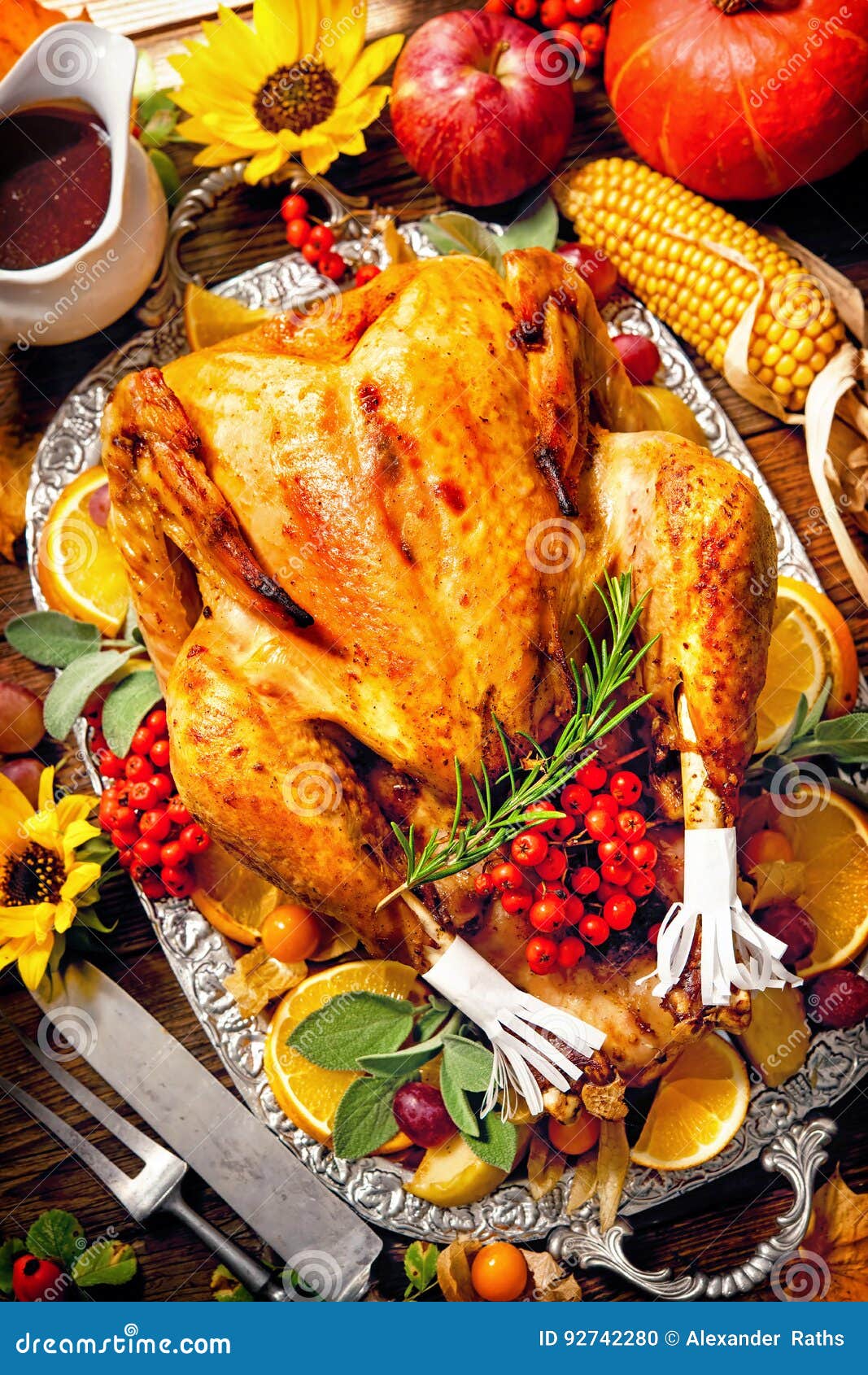 Roasted Thanksgiving Turkey Stock Photo - Image of celebrate, flowers ...