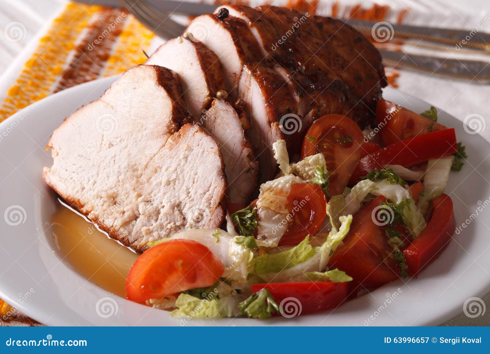 Roasted Turkey Breast and Fresh Vegetables Closeup. Horizontal Stock