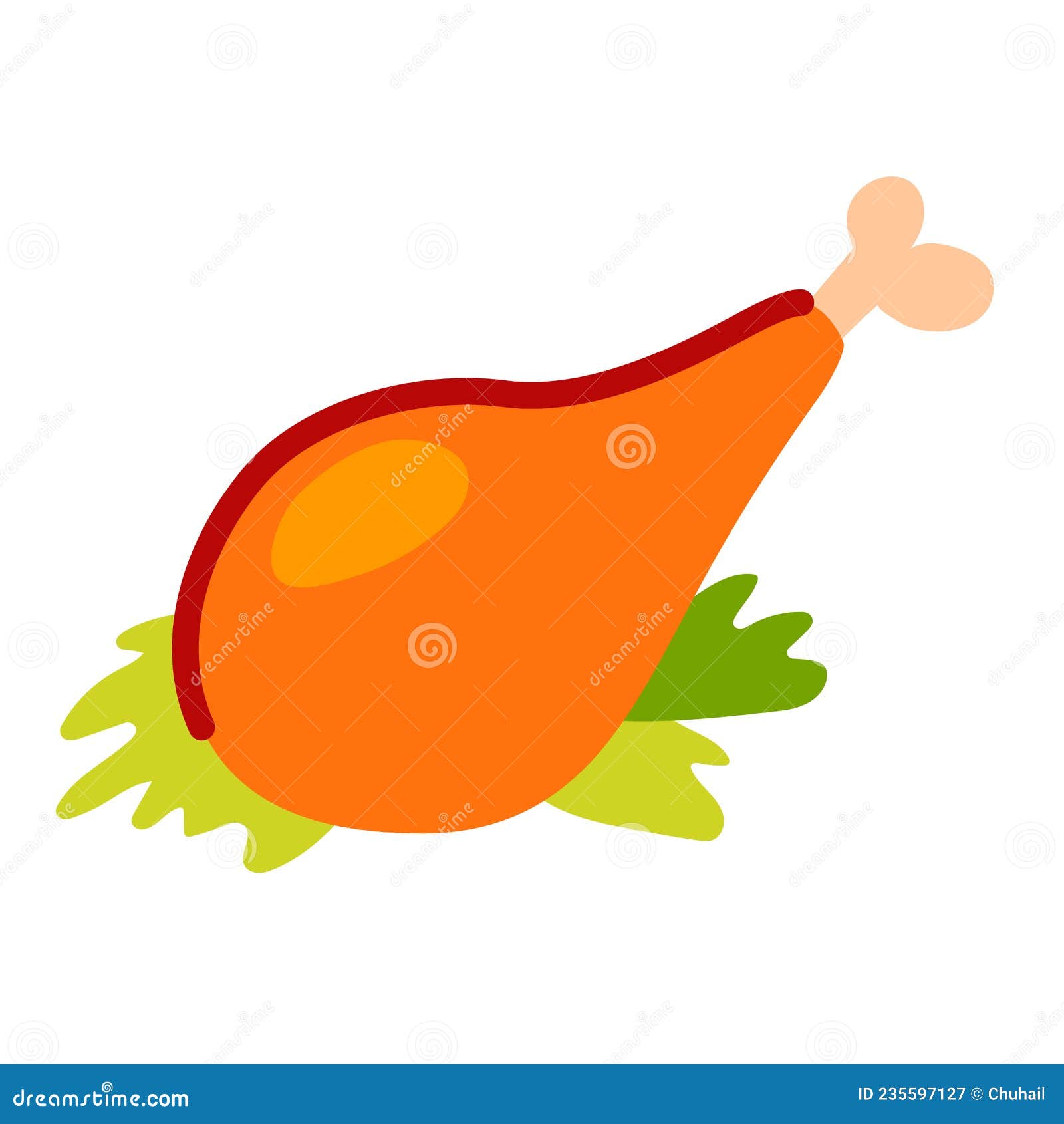 Roasted Turkey Chicken Leg Isolated on White. Stock Vector