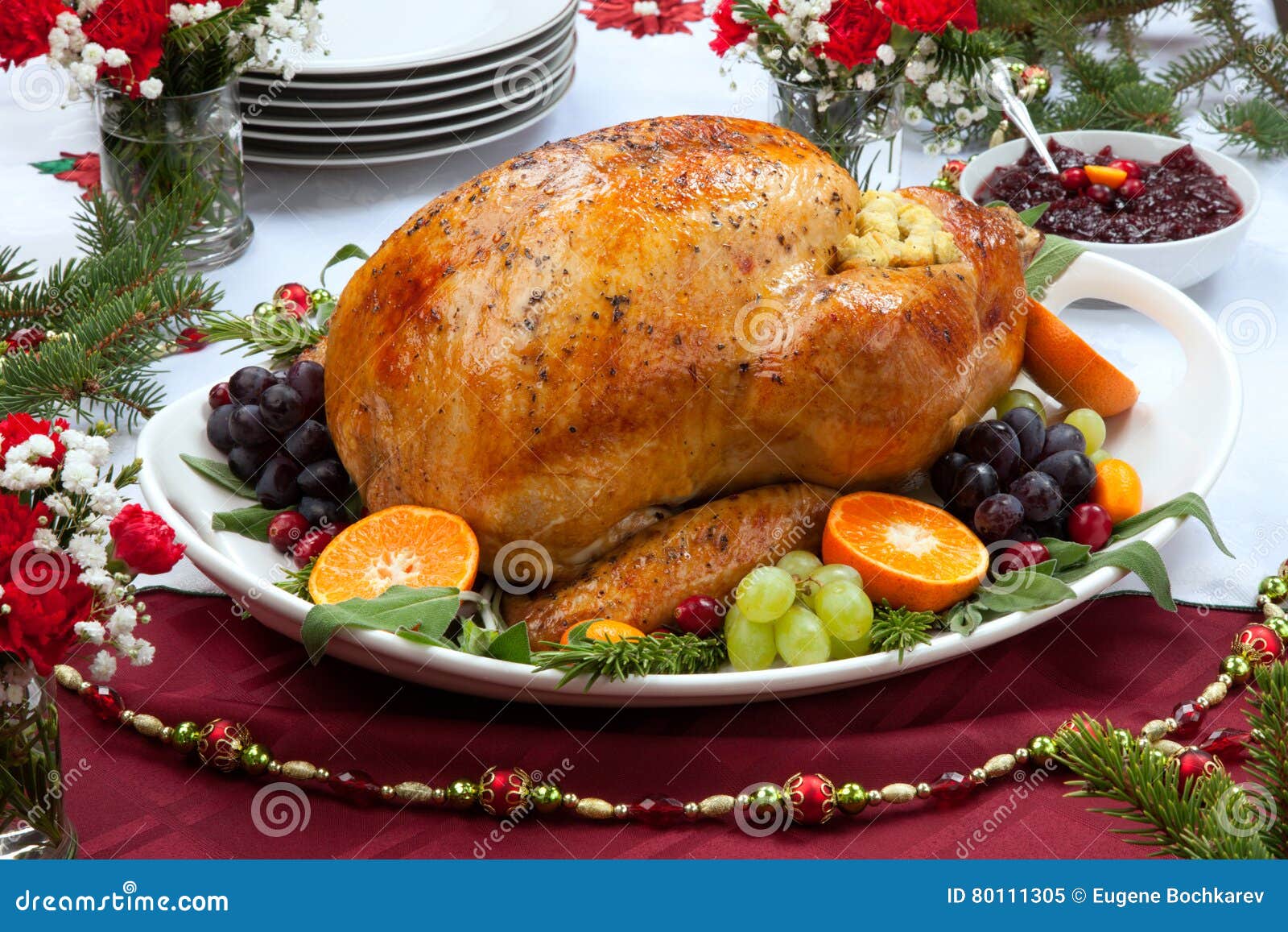 Roasted Turkey for Christmas Dinner Stock Image - Image of berries