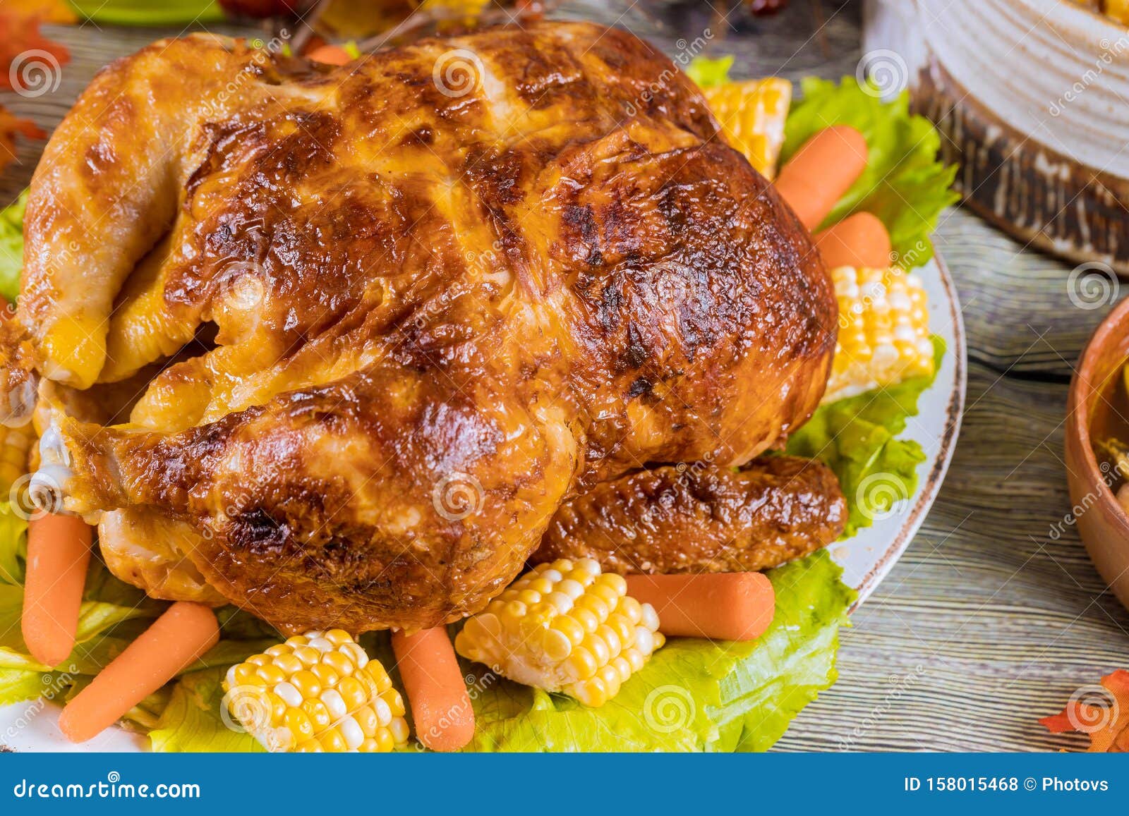 Roasted Turkey Dinner with Corn and Carrots Stock Photo - Image of ...