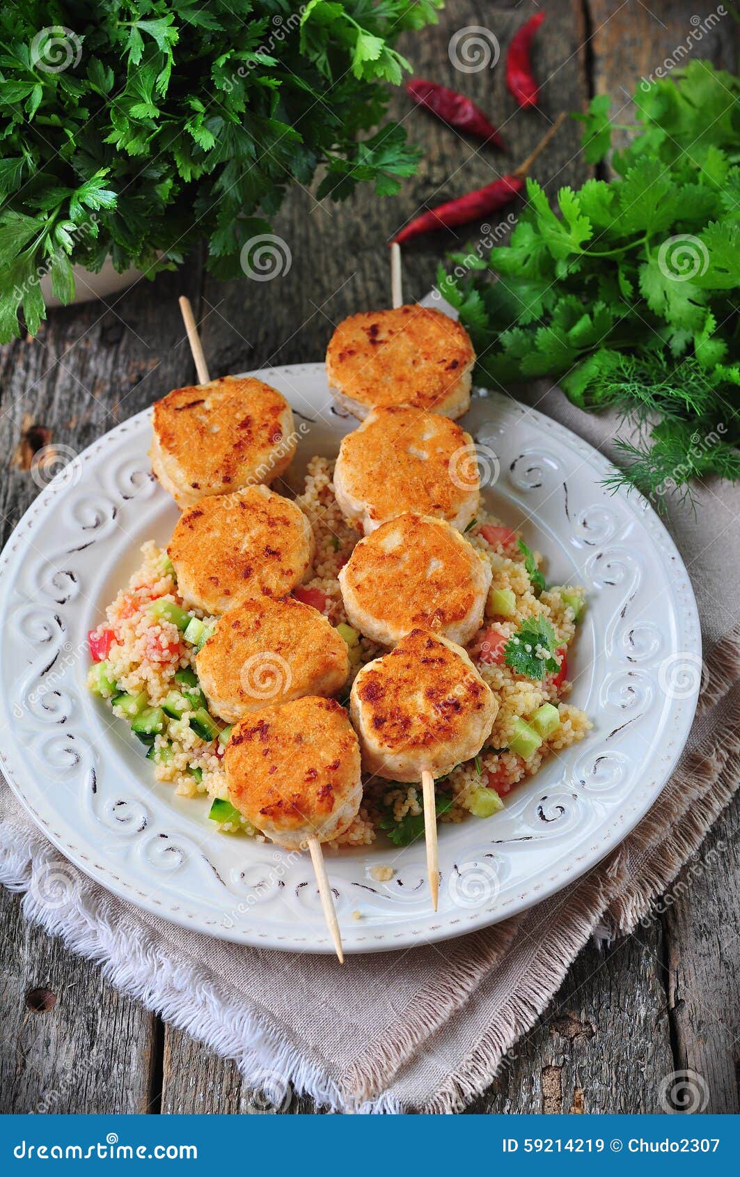Roasted Turkey Meat Balls with Couscous and Vegetables Stock Image Image of parsley, couscous