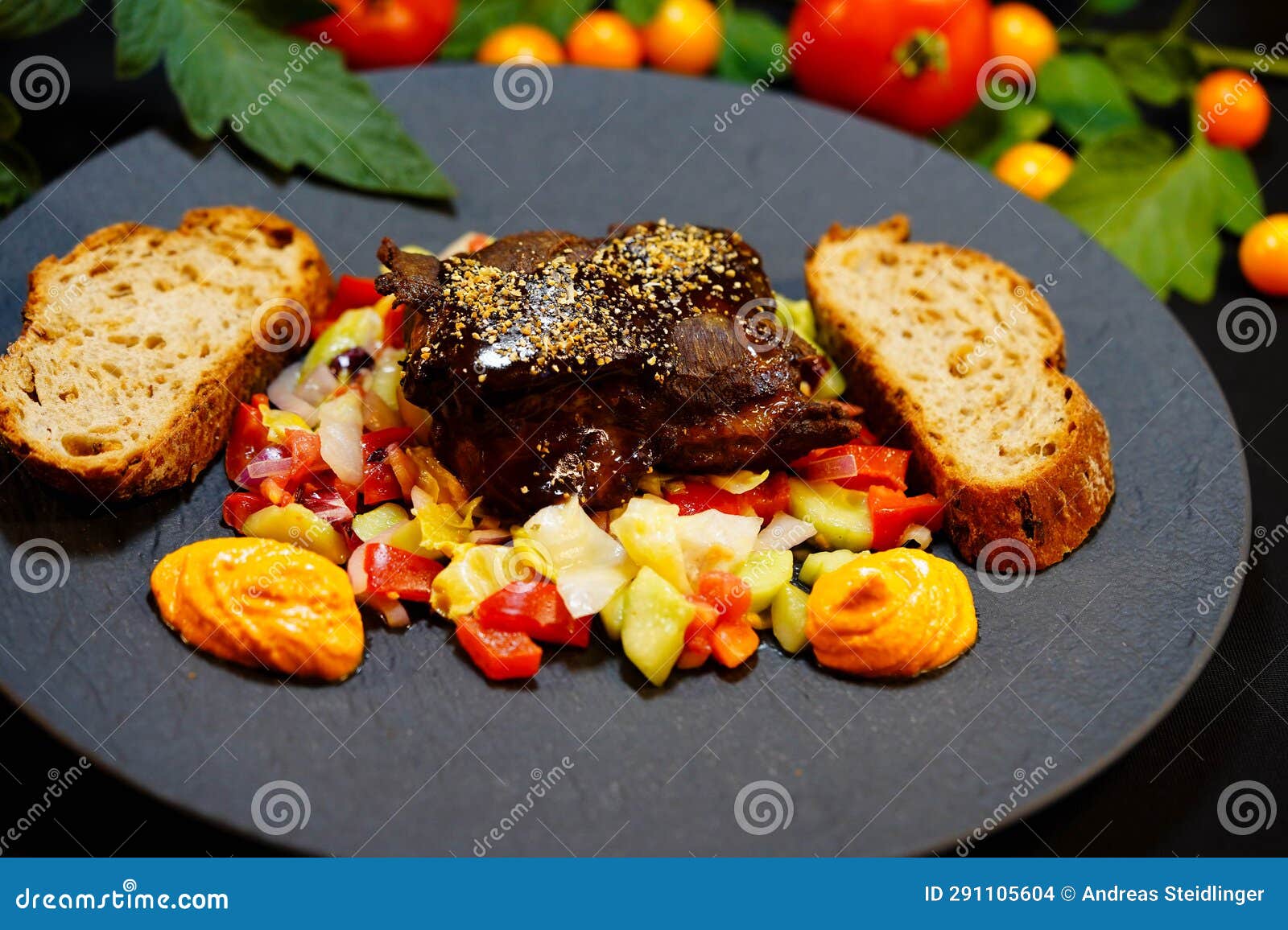 Roasted veal cheeks stock photo. Image of large, salad 291105604