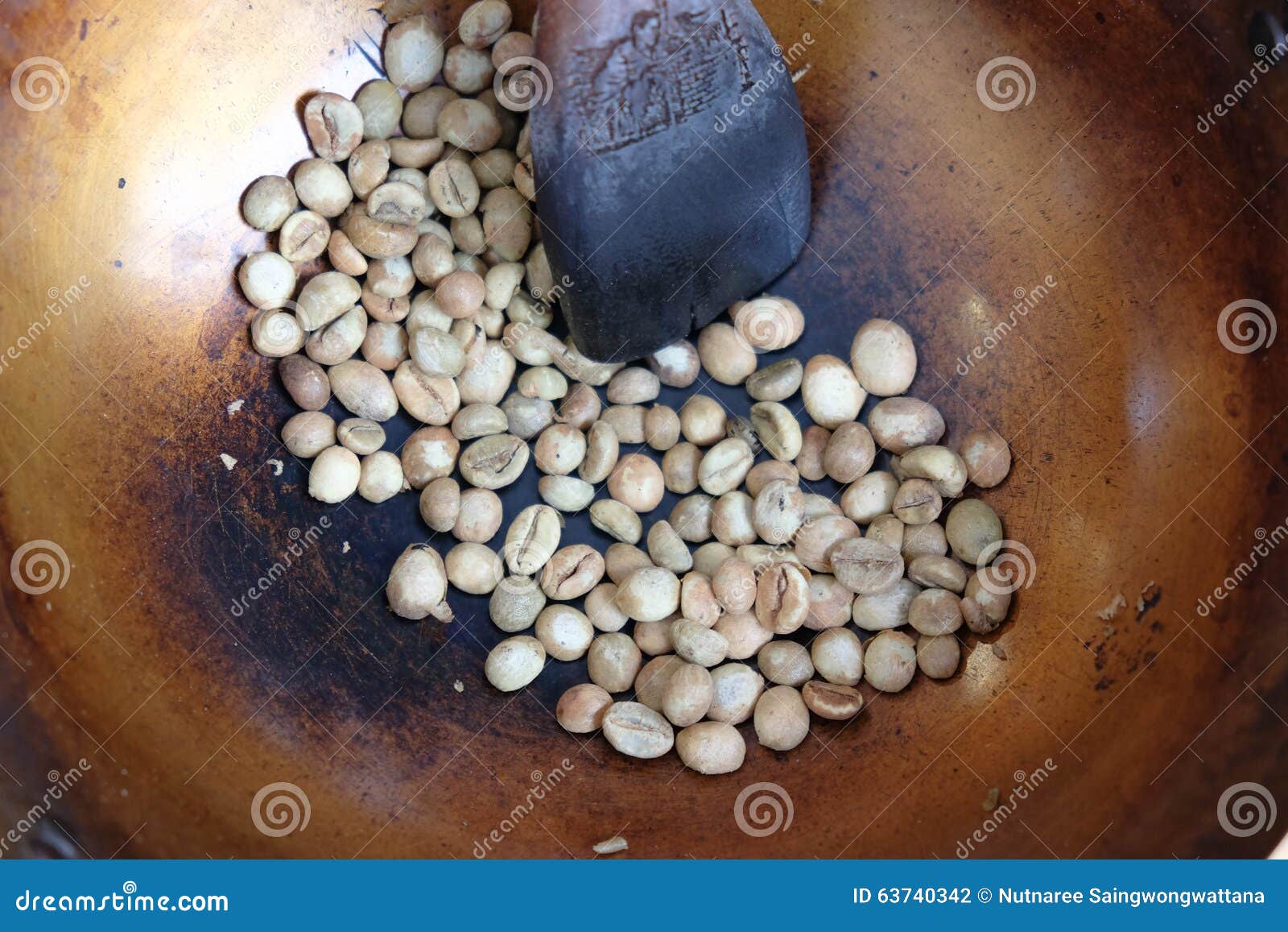Roasting coffee in pan stock photo. Image of grains, black 63740342