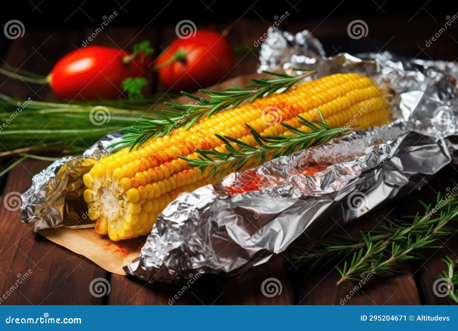 Roasting Corn on the Cob with Shiny Aluminum Foil Wrappers Stock Image