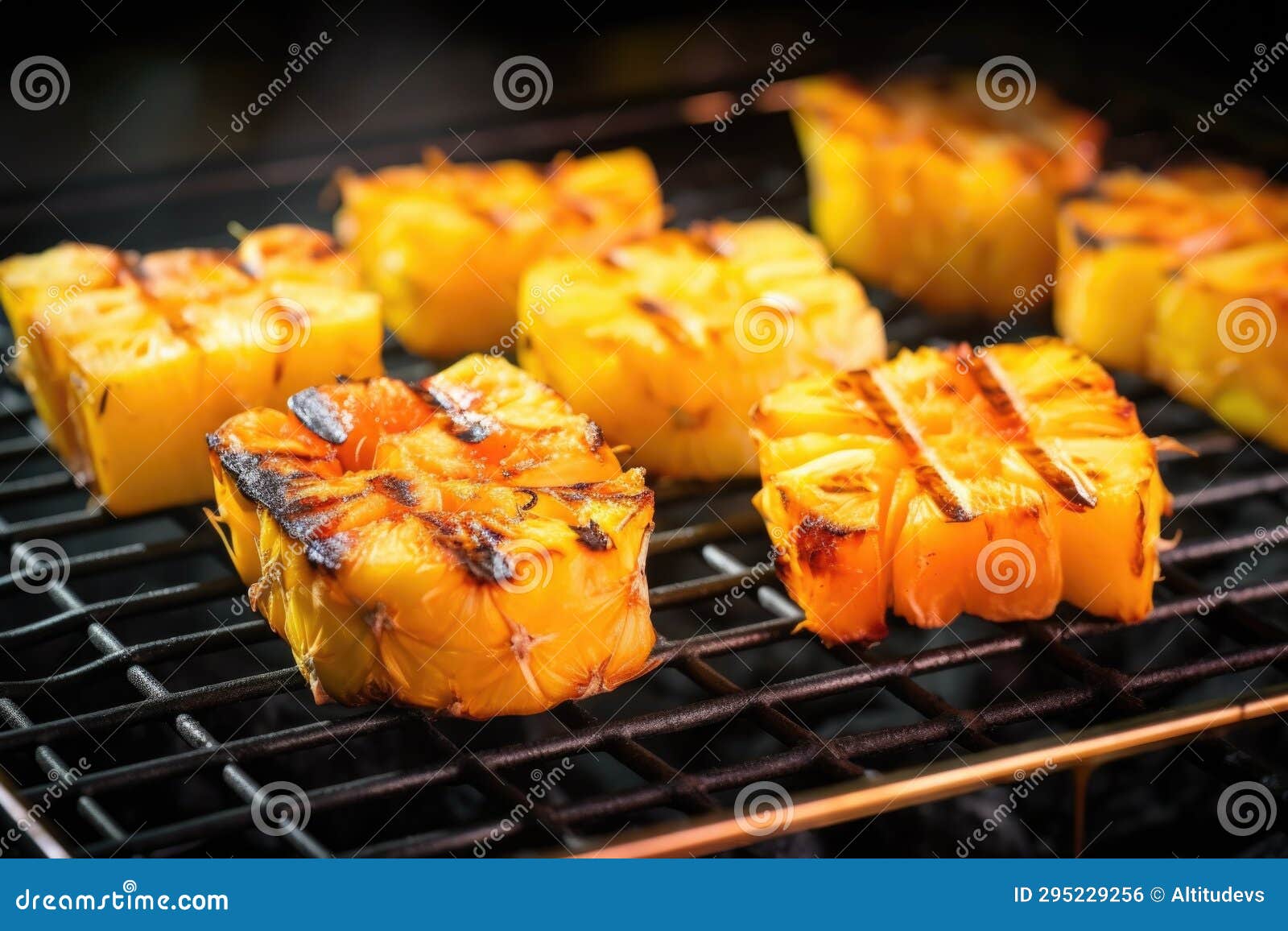 Roasting Pineapple Chunks in Grill Basket on Bbq Stock Photo Image of