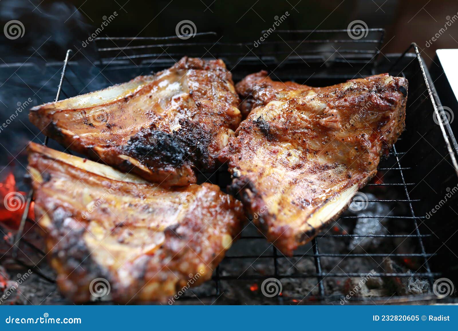 Roasting Pork Ribs on Grill Stock Image Image of dinner, delicious