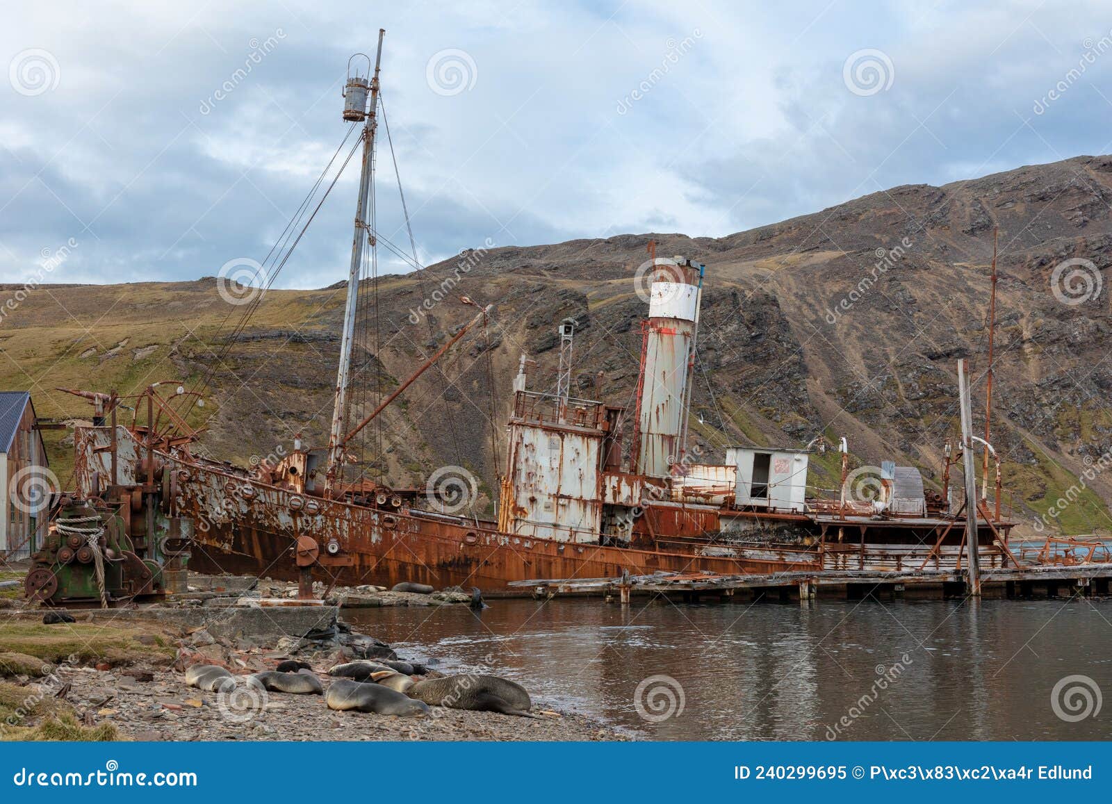 roasty whaler ship stranded in grytviken, south georgia, antarctica.