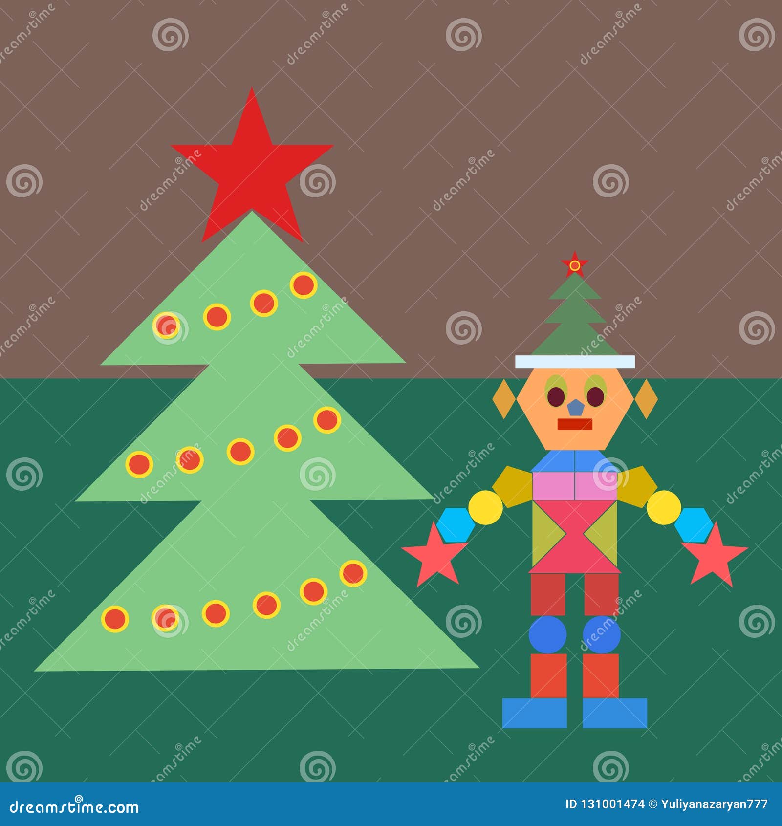 Robô Engraçado Das Formas Geométricas Ao Lado Da árvore De Natal Ilustração  Stock - Ilustração de feriado, forma: 131001474