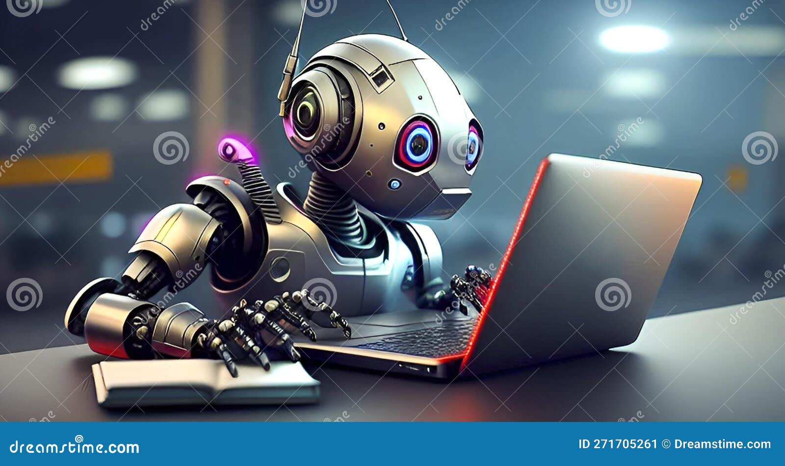Robô Funciona No Computador. Formação De Robôs E Inteligência Artificial. Robô De Trabalho Na Rede Gerada Ilustração Stock - Ilustração de trabalhos, robô: 271705261