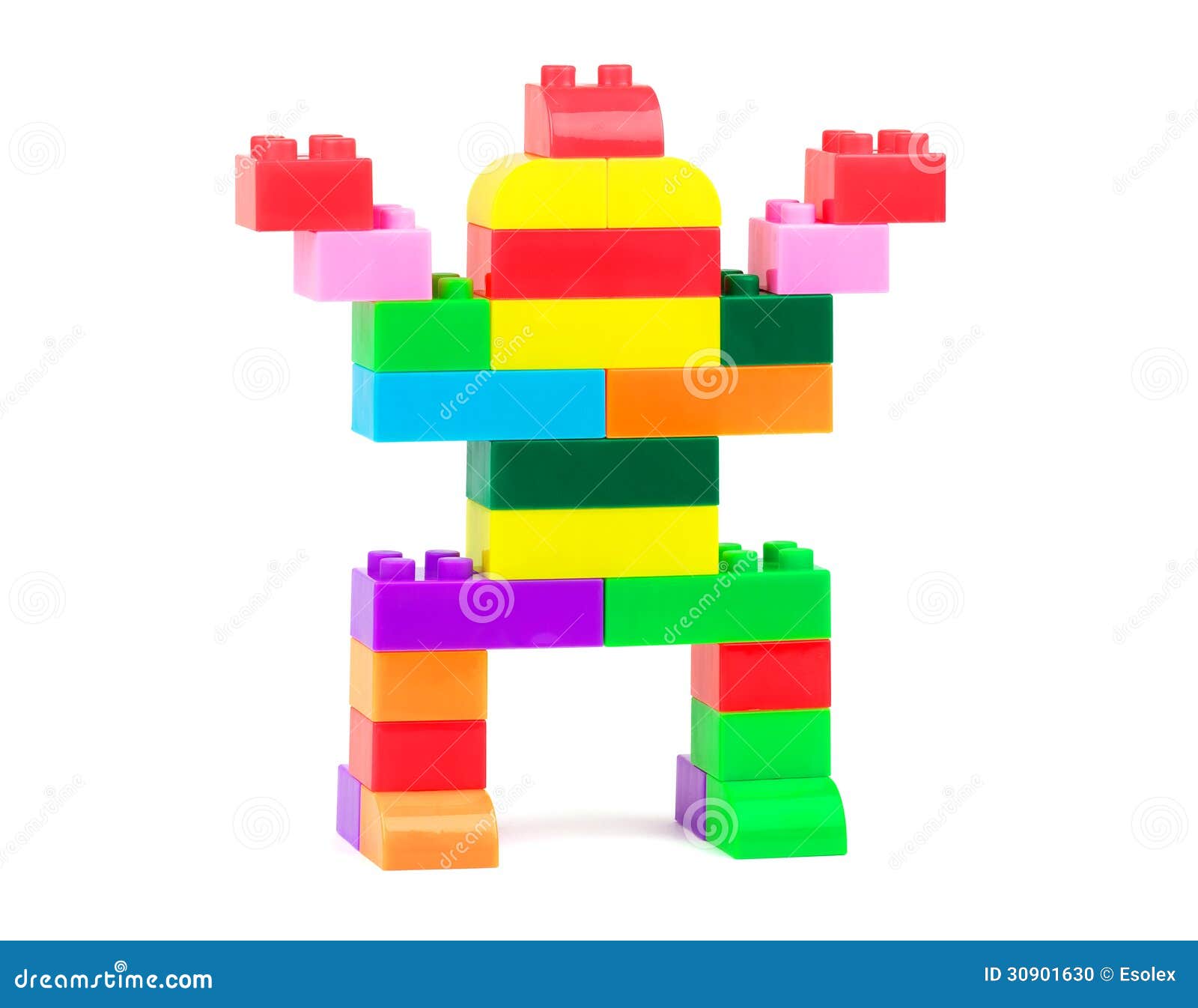 Construtor de homem de brinquedo de madeira isolado no fundo branco