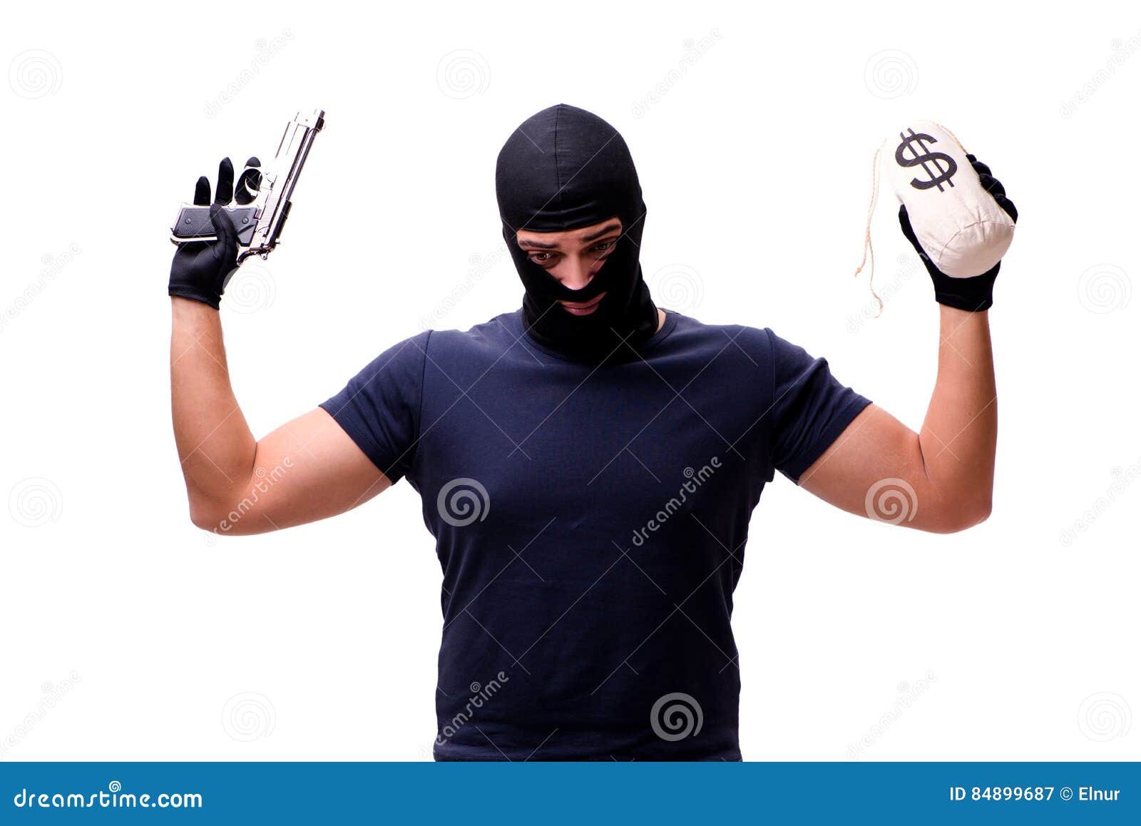 The Robber Wearing Balaclava Isolated on White Stock Image Image of