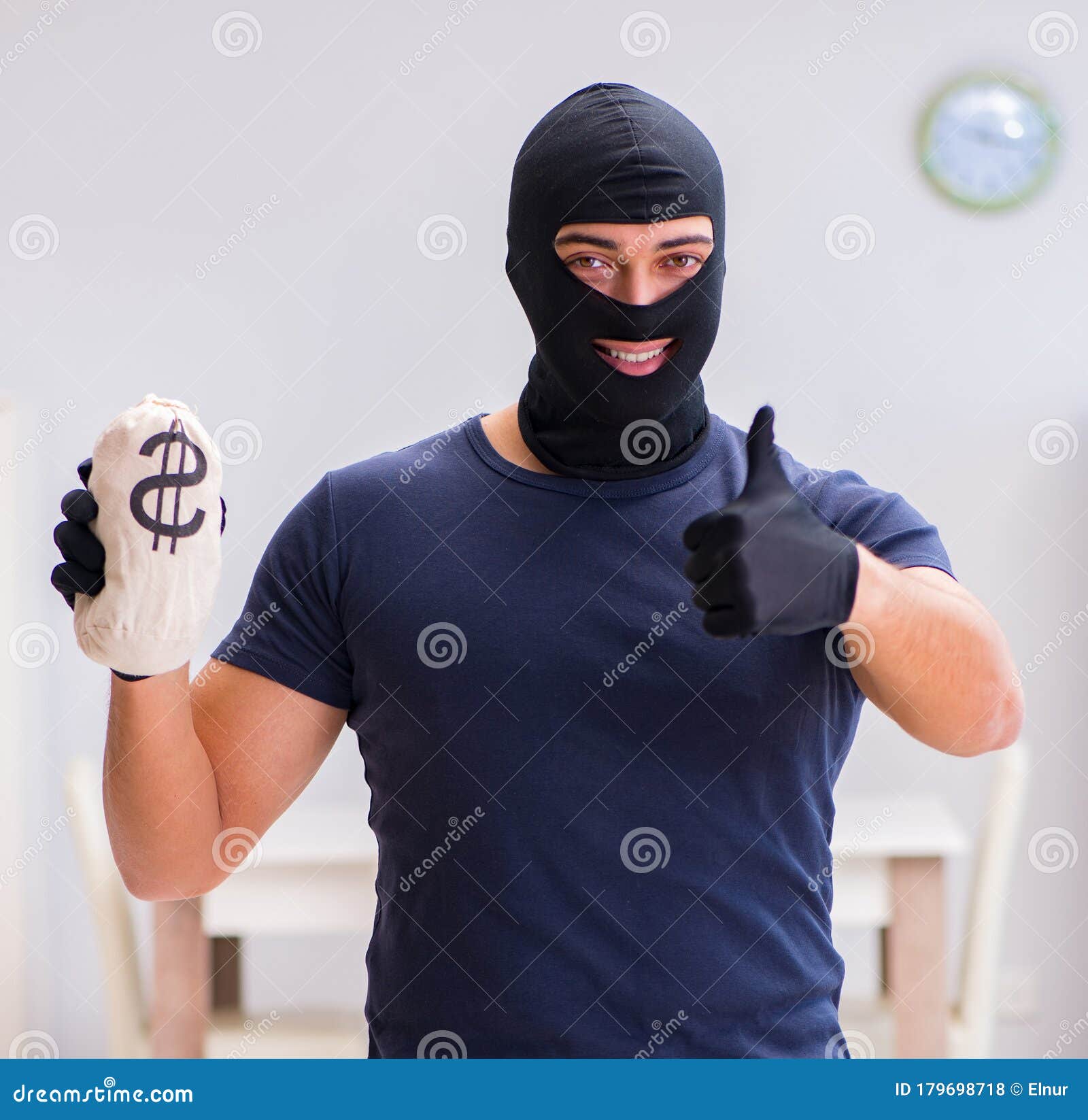 Robber Wearing Balaclava Stealing Valuable Things Stock Photo Image