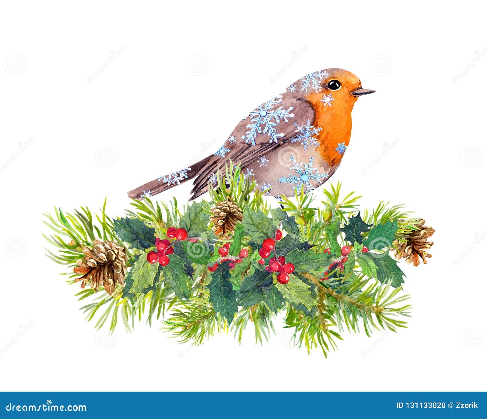 Festive Robins On A Branch Mistletoe Christmas Hanging Decoration Hand Painted 