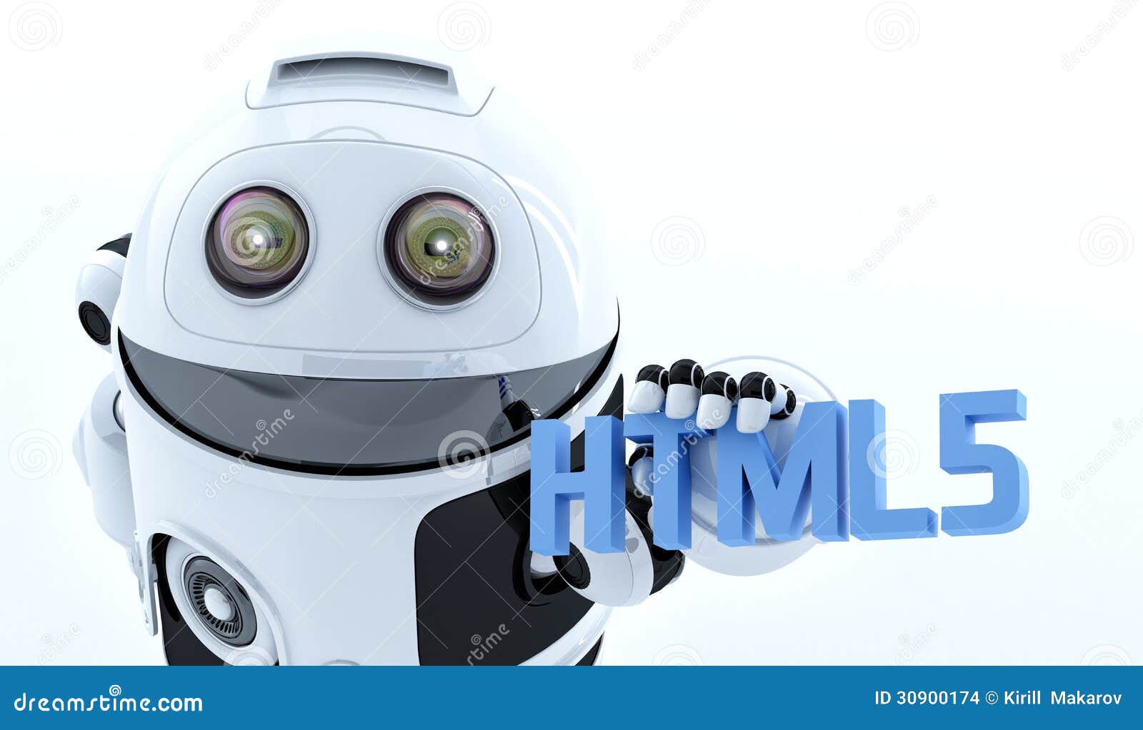 robot android holding html5 sign