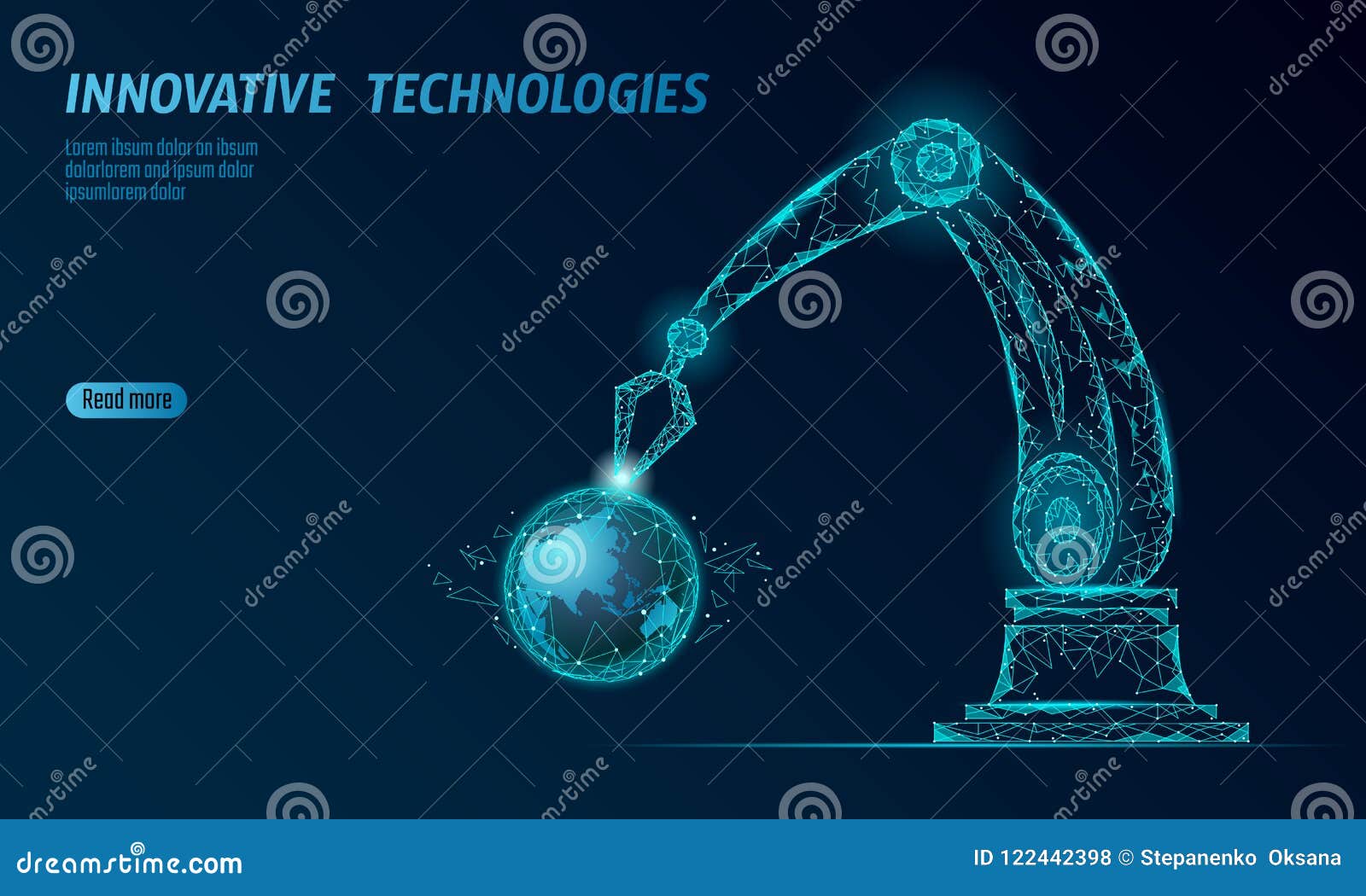 robot arm low poly manipulator. earth ecology construct assembly triangle . polygonal connected dots 3d render