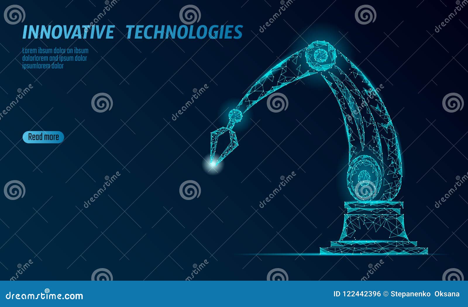 robot arm low poly manipulator. part construct assembly triangle . polygonal connected dots 3d render robotic