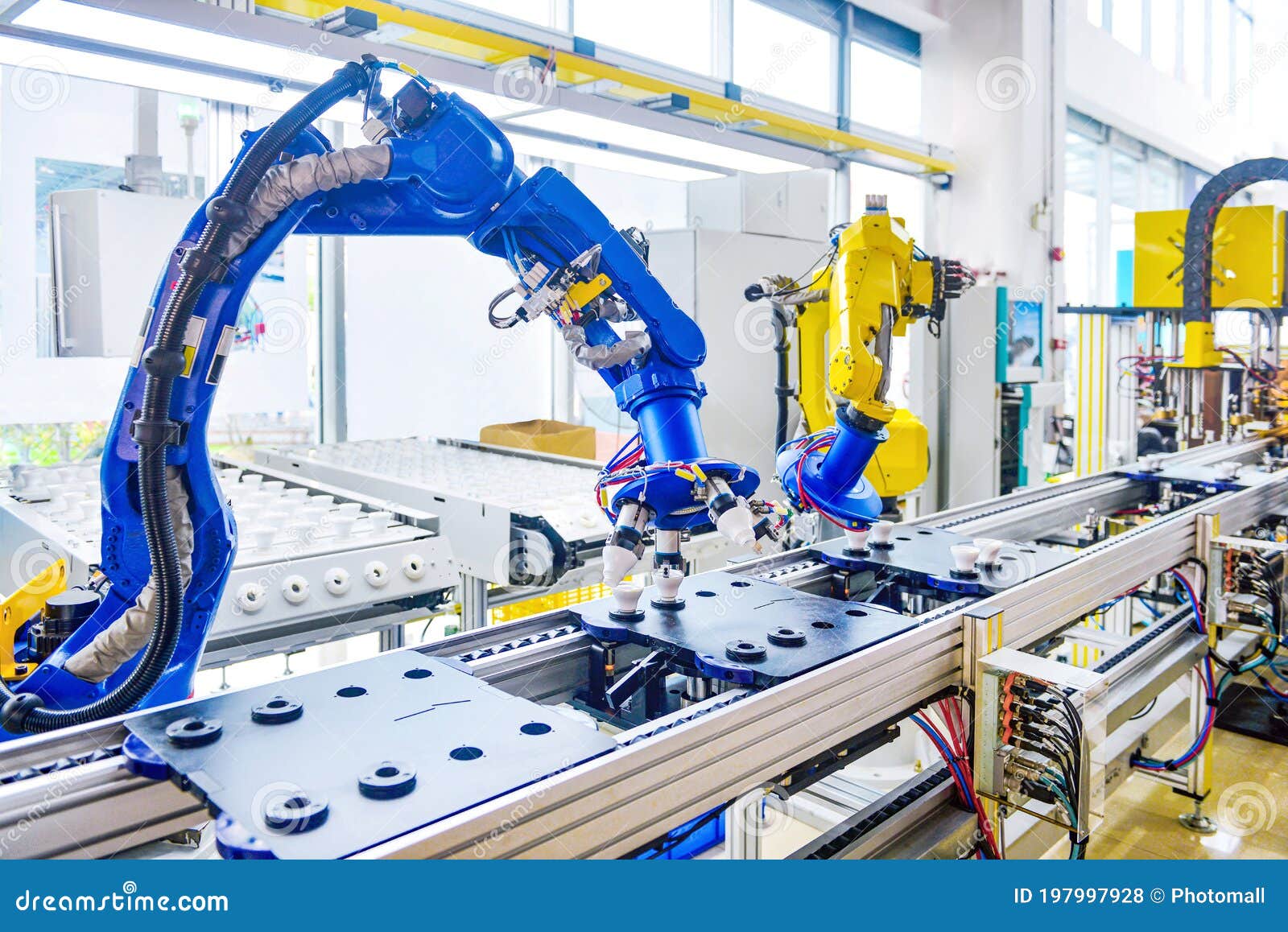 robot arm robotic hand robot assembly line automation modern factory workshop
