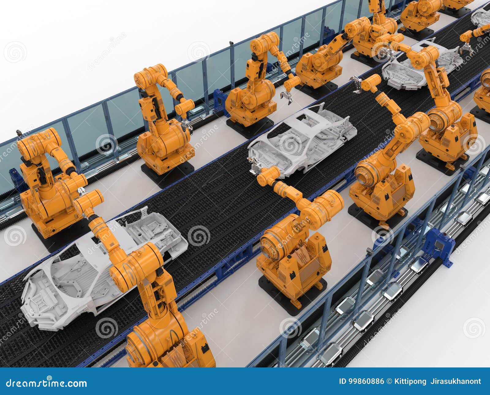 robot assembly line in car factory
