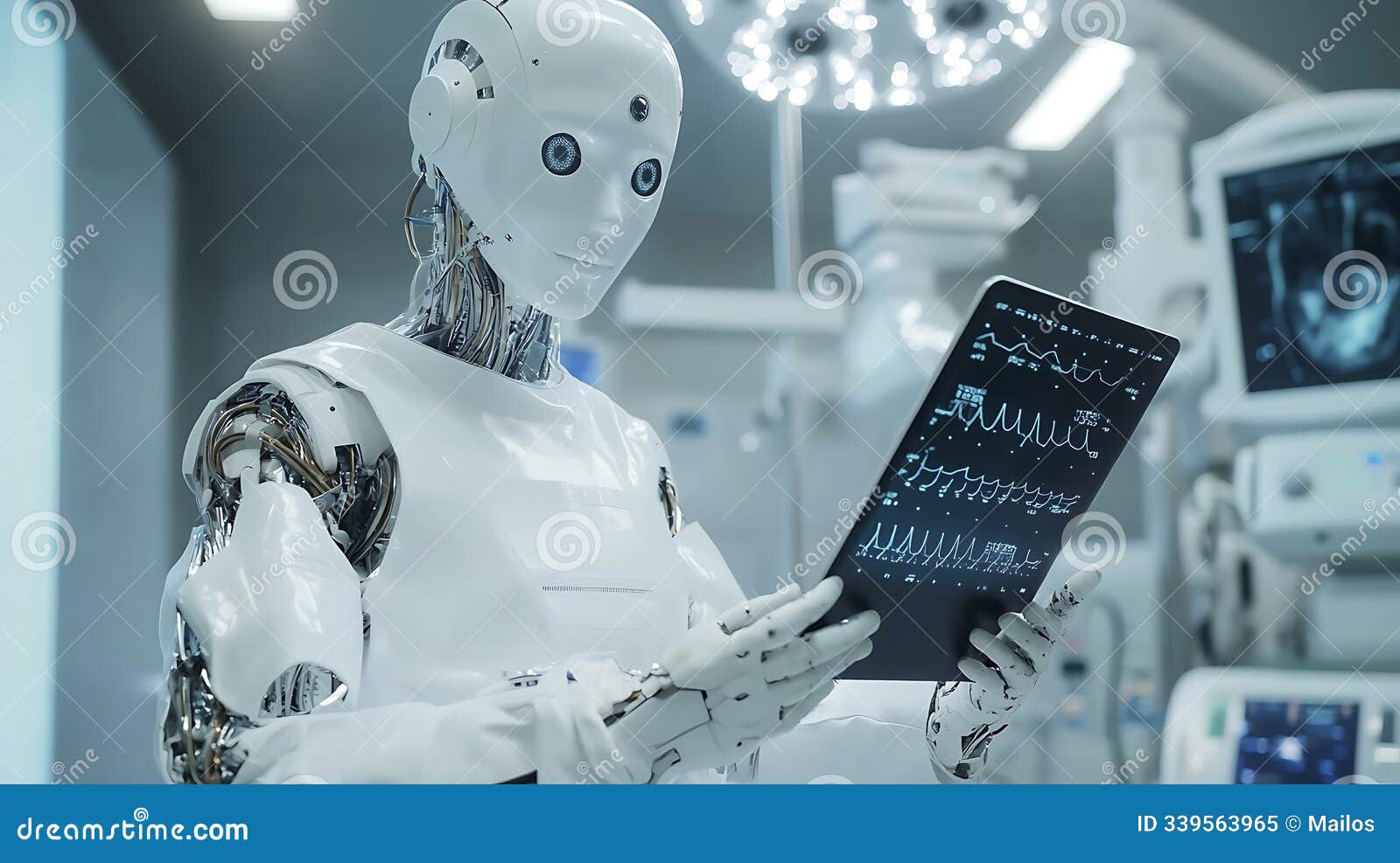 robot-assisted doctor using digital tablet for precision surgery
