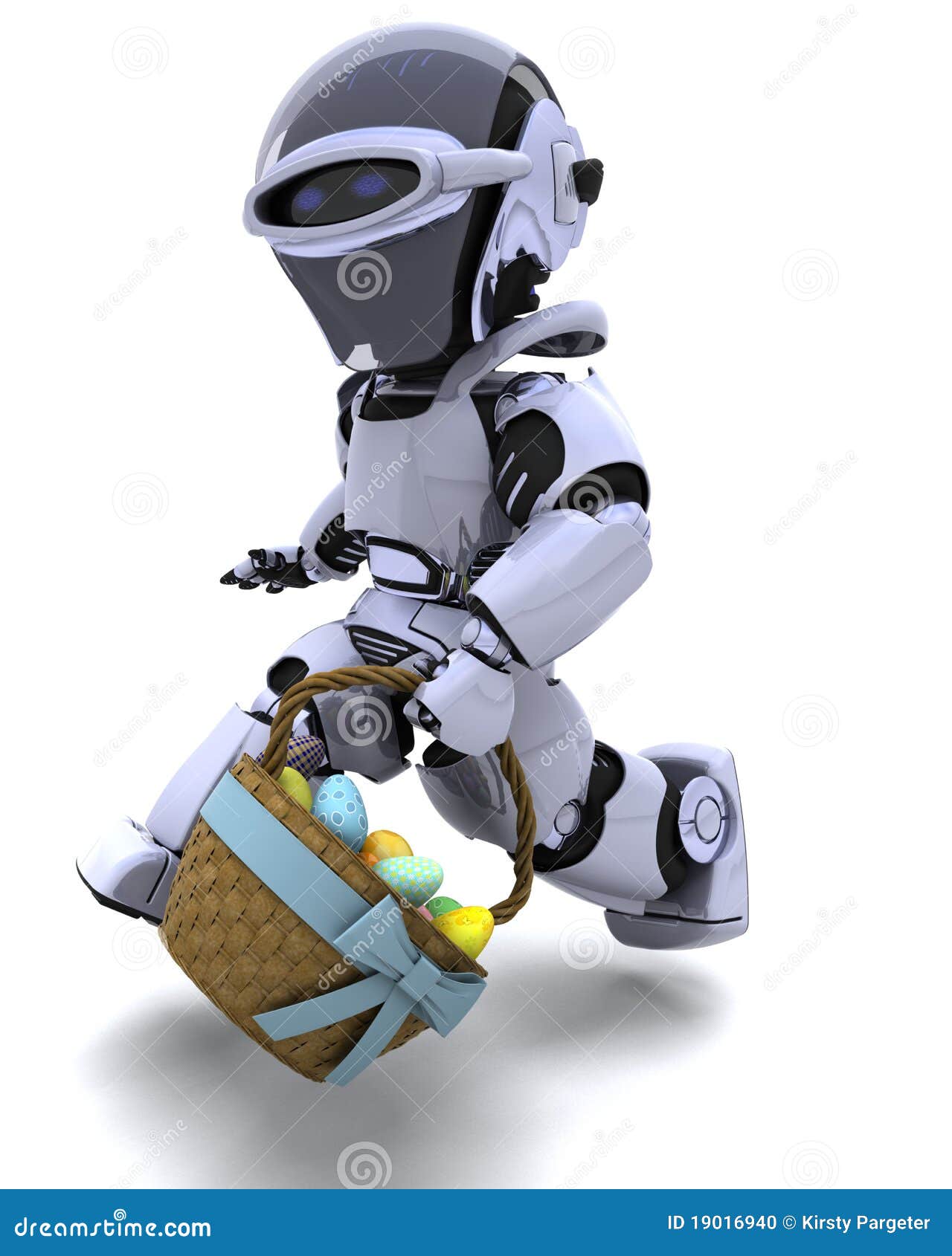 Robot with Basket of Easter Eggs Stock Illustration Illustration of