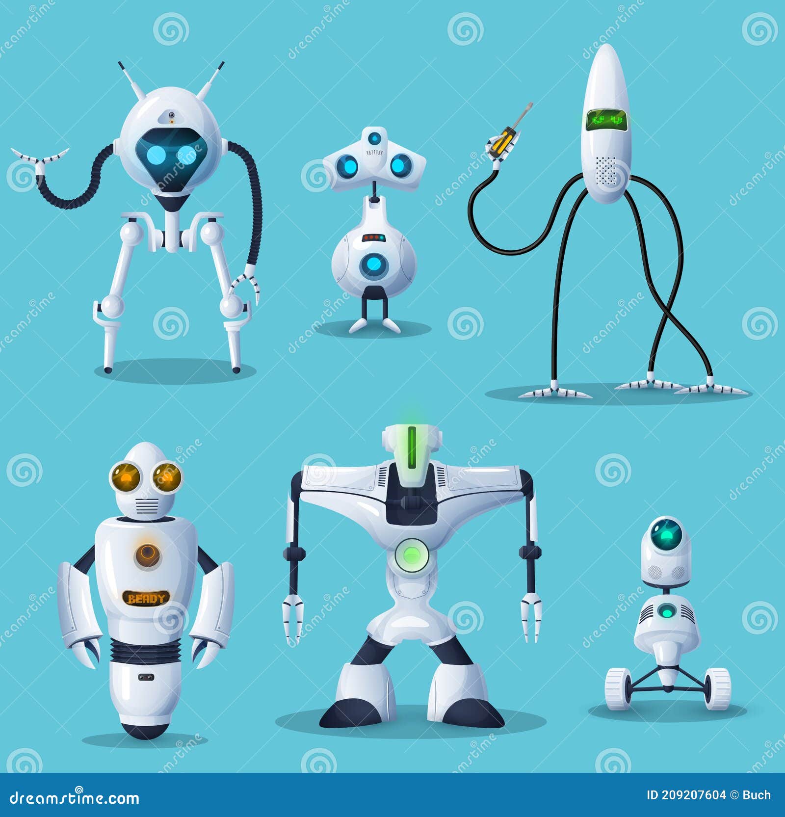 Robot, Bot, Android and Cyborg Cartoon Characters Stock Vector -  Illustration of cute, robotics: 209207604