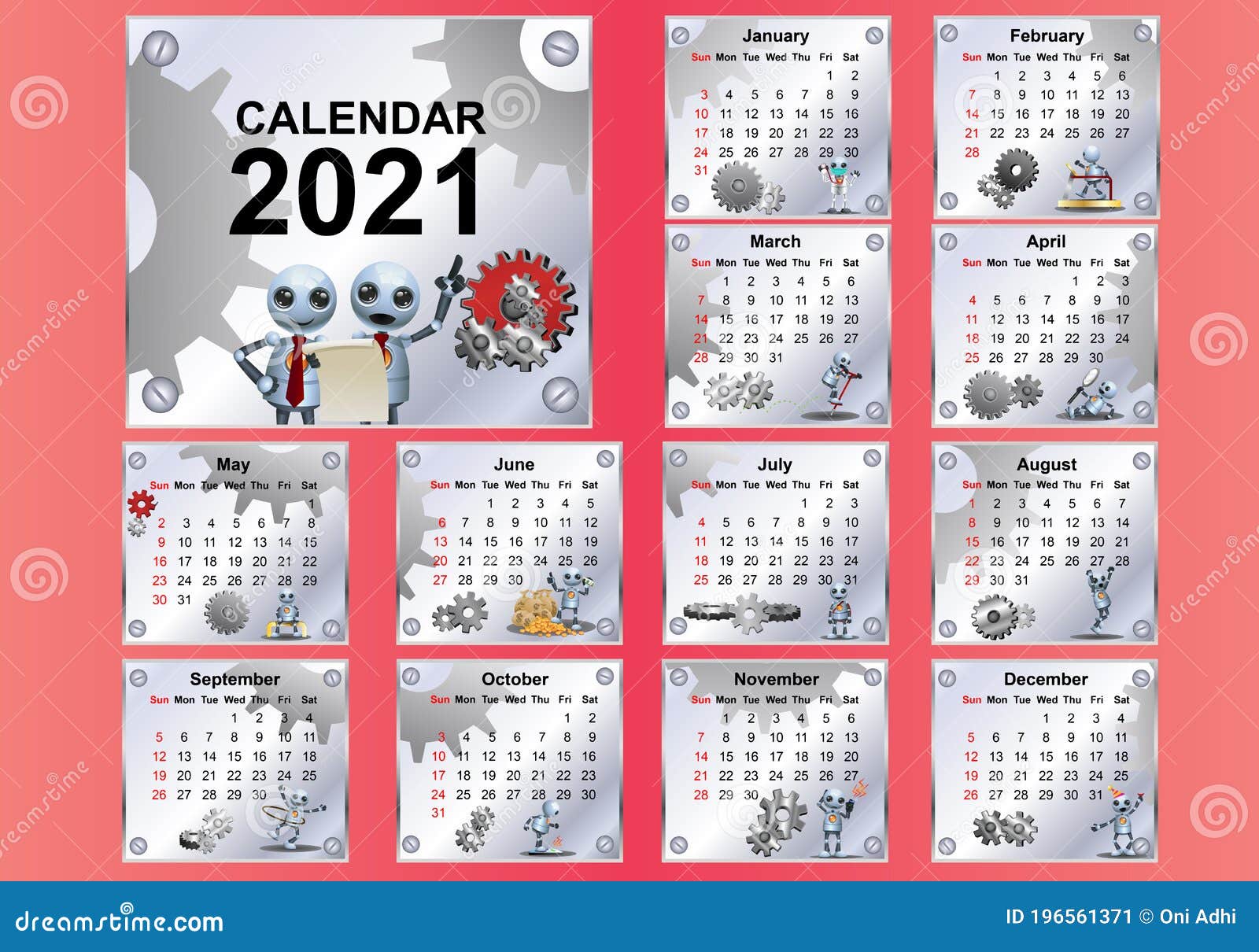 Robot Calendar on Isolated White Background Stock Illustration