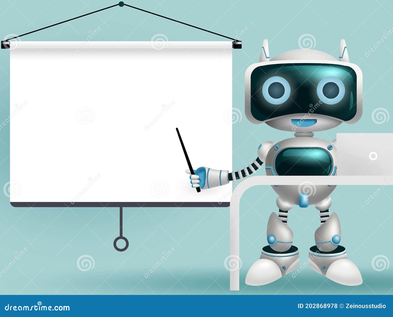 Robot Character Presentation Vector Background Design. Robotic 3d Character  Presenting Empty White Projector Screen Board Element. Stock Vector -  Illustration of robot, modern: 202868978
