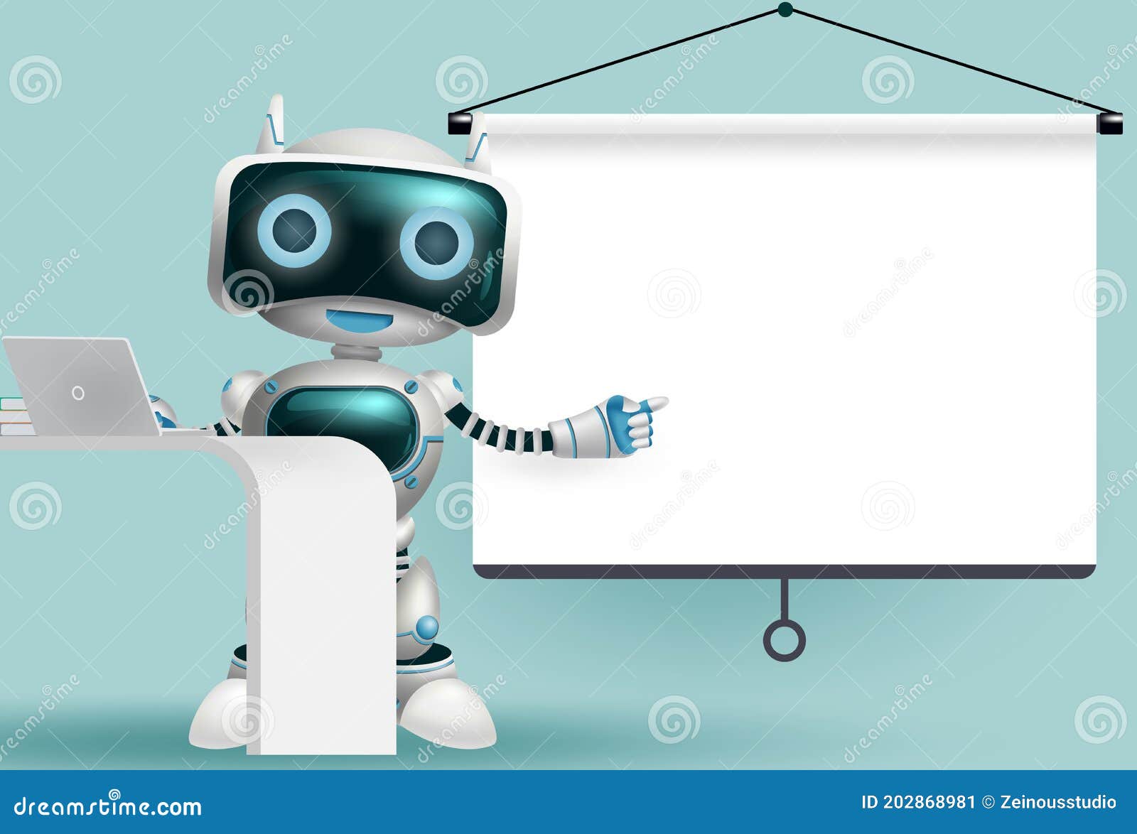Robot Character Presentation Vector Background Design. Robotic 3d Character Pointing and Presenting Empty White Projector Screen. Stock Vector - Illustration of humanoid, automation: 202868981 Robot Character Presentation Vector Background Design. Robotic 3d Character Pointing and Presenting Empty White Projector Screen. Stock Vector - Illustration of humanoid, automation: 202868981