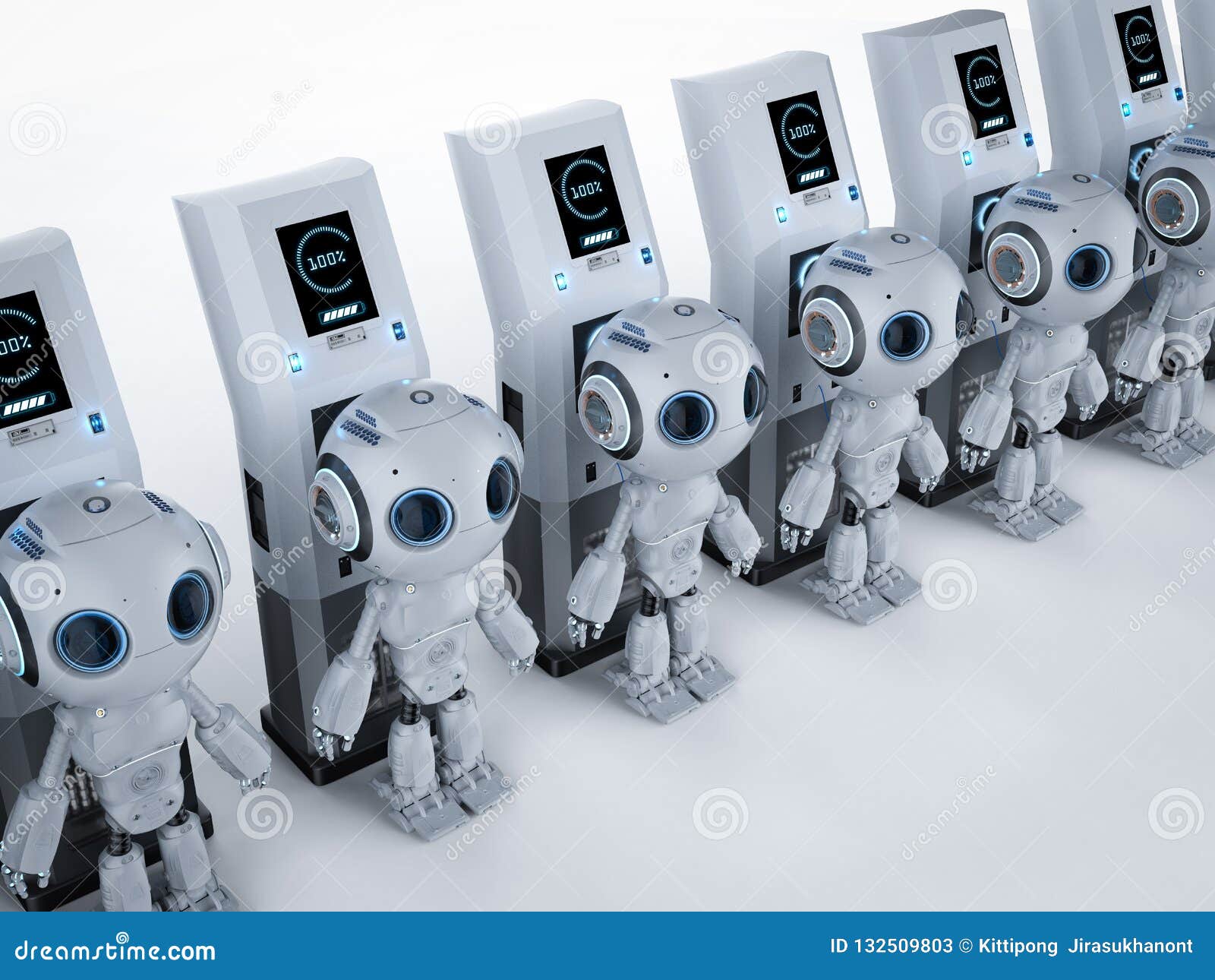 Robot at charging station stock illustration. Illustration of electric